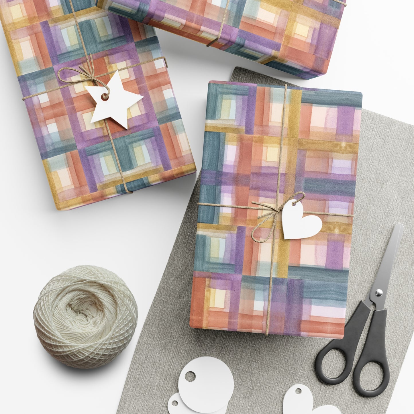 Gift Wrap Papers - Painterly Plaid, Warm Colors Wrapping Paper