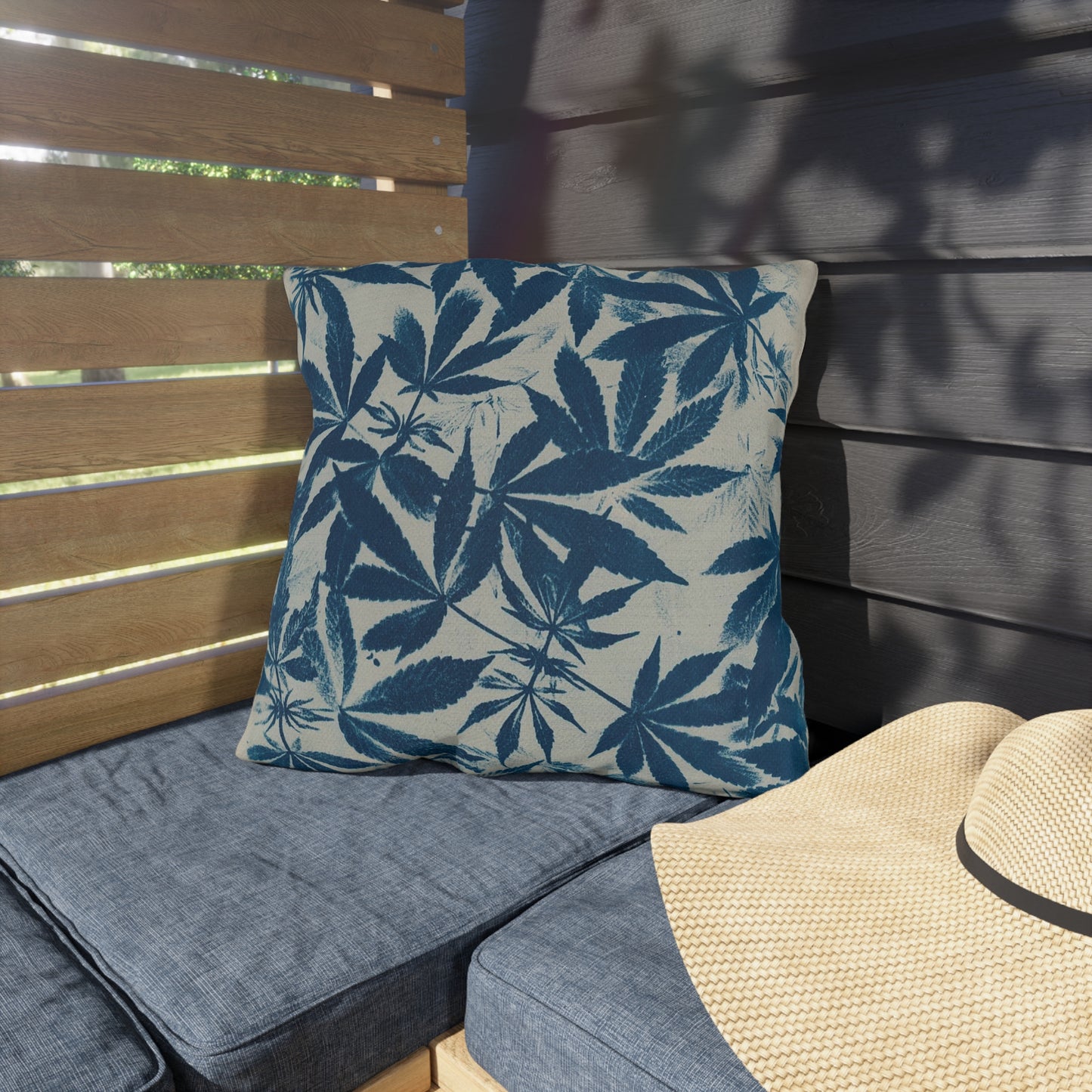 Outdoor Decorative Pillows - UV/H2O/Mildew Resistant - Cannabis Field Cyanotype on Ivory Print