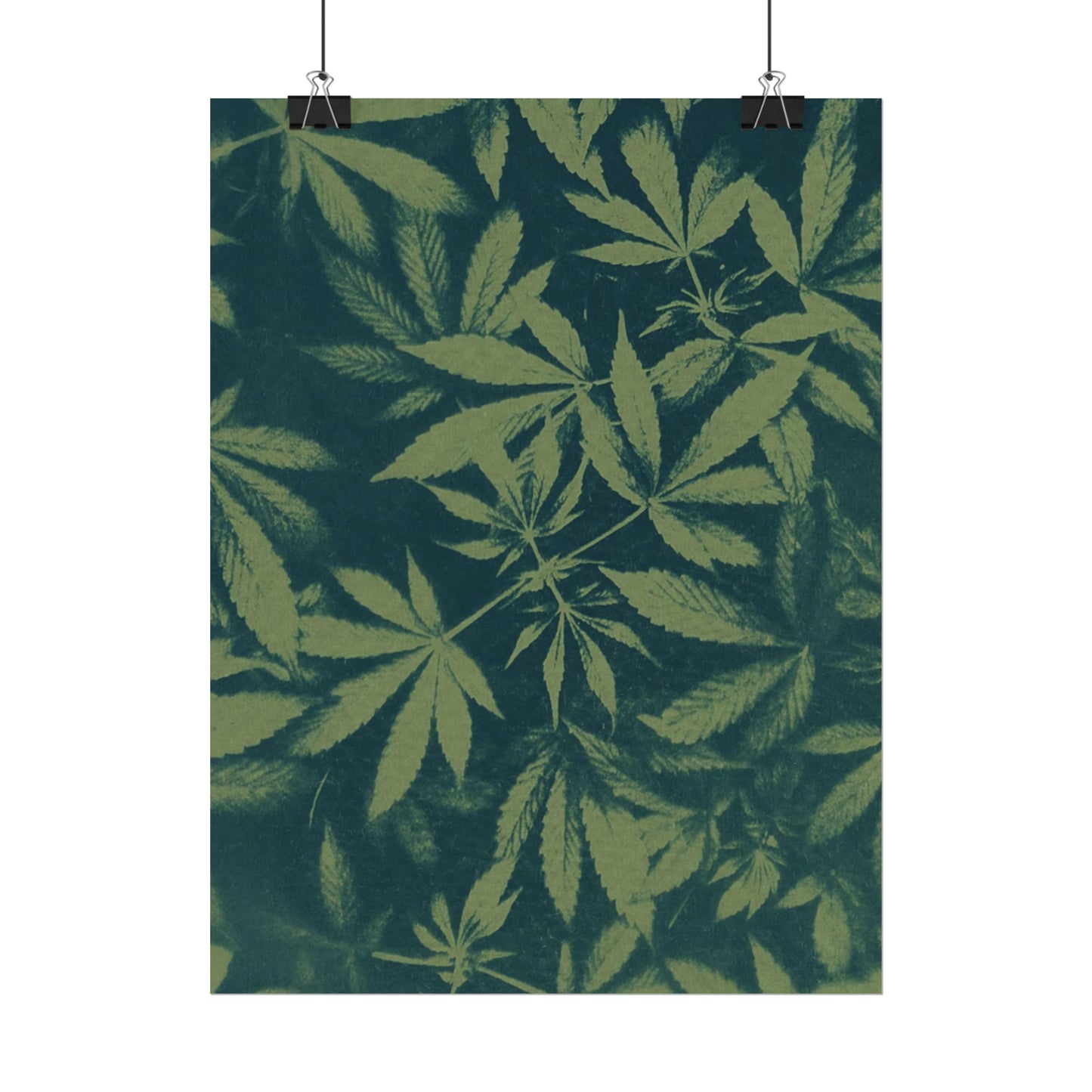 Fine Art Reproductions - Archival, Textured Watercolor Matte Prints - Cannabis Cyanotype on Olive Print