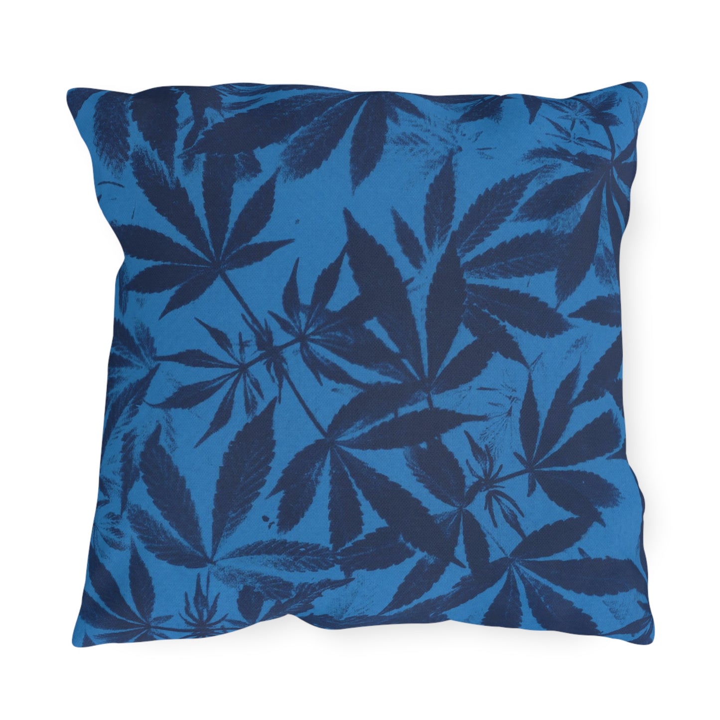 Outdoor Decorative Pillows - UV/H2O/Mildew Resistant - Cannabis Field Cyanotype on Bright Blue Print