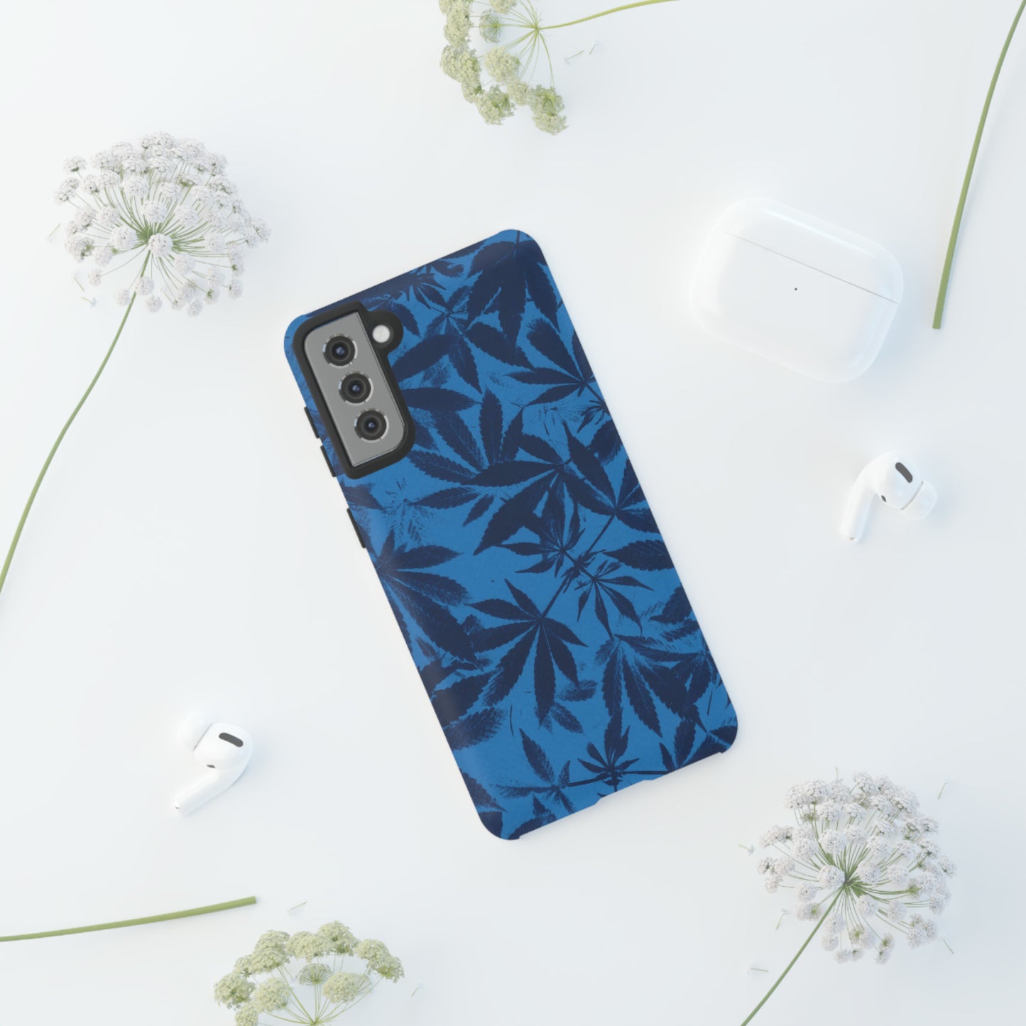 Tough Cell Phone Cases - Cyanotype on Bright Blue Print