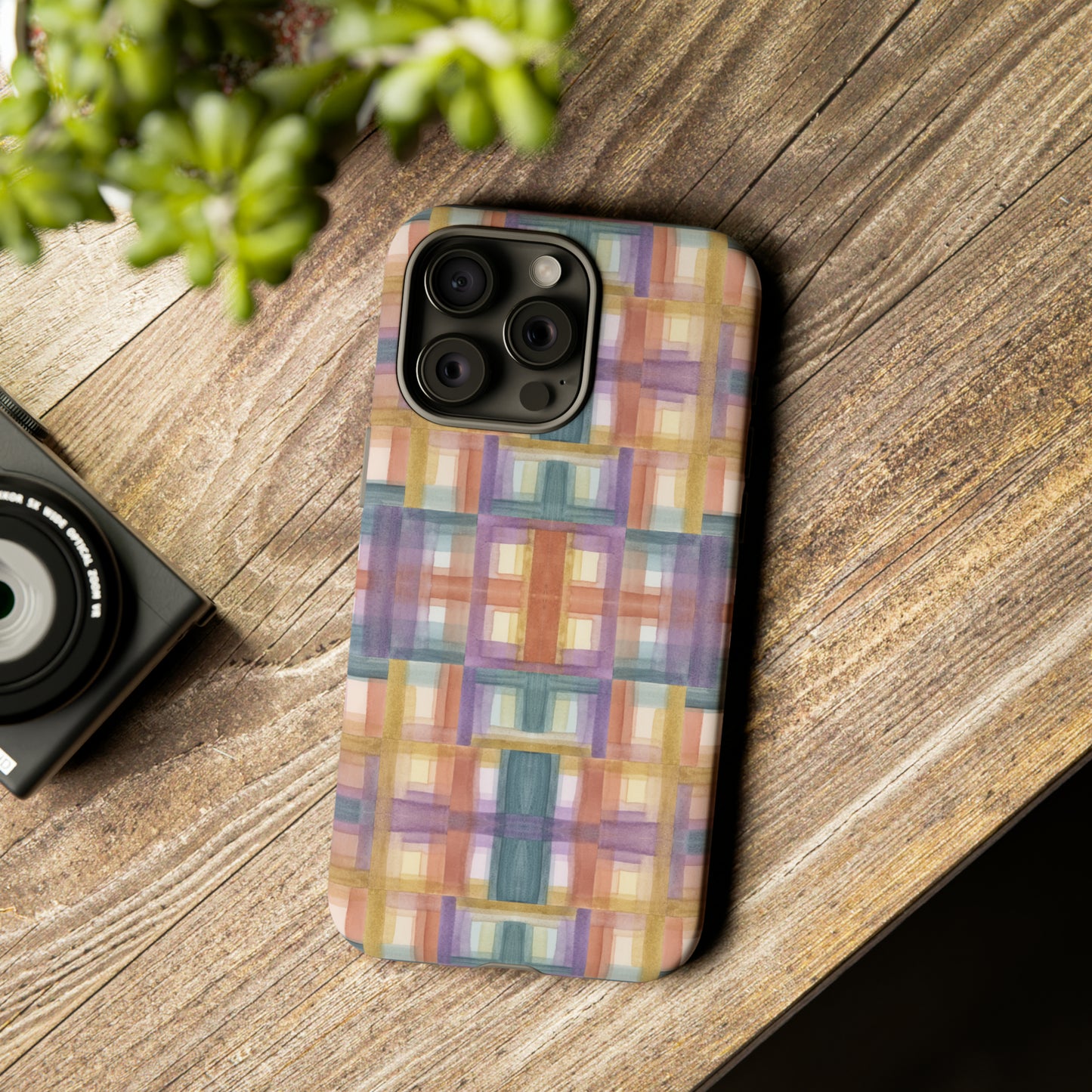 Tough Cell Phone Cases - Painterly Plaid, Warm Colors