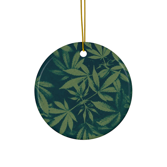 Ceramic Holiday Ornaments - Cyanotype on Green Print 1