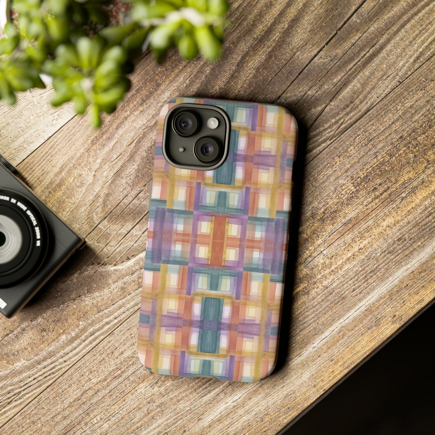 Tough Cell Phone Cases - Painterly Plaid, Warm Colors