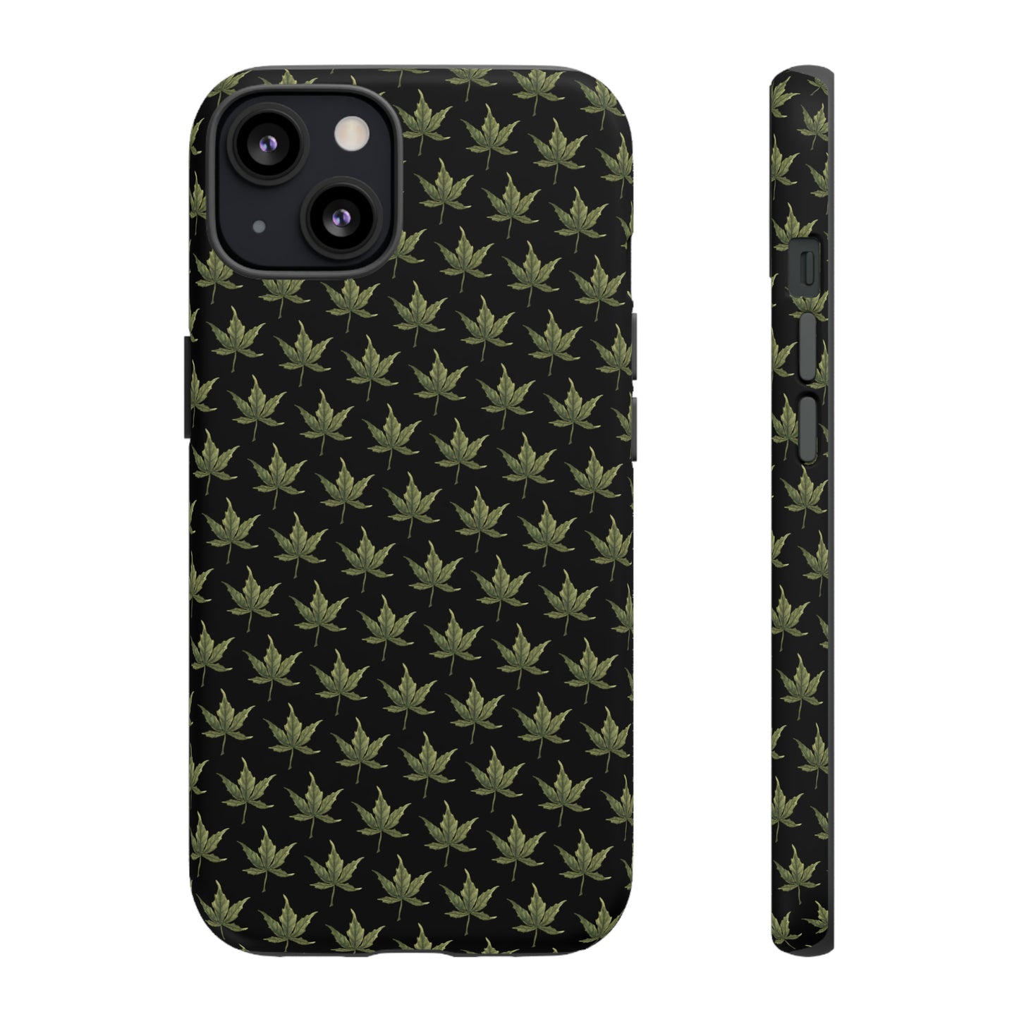 Tough Cell Phone Cases - Mini Cannabis Leaf on Black