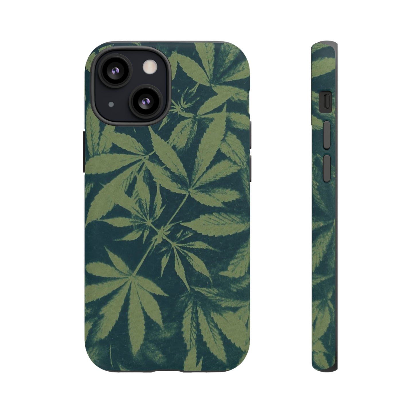 Tough Cell Phone Cases - Cannabis Field Cyanotype on Olive Print