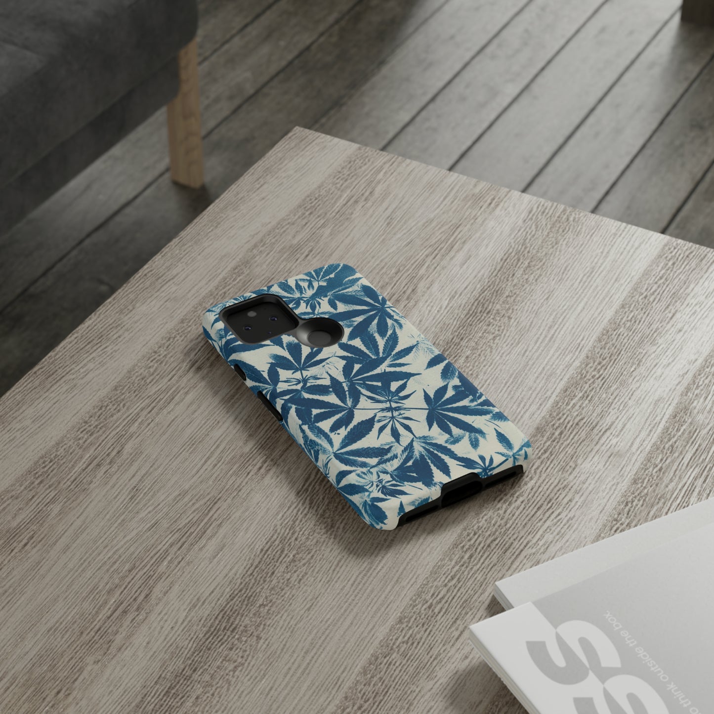 Tough Cell Phone Cases -Cannabis Field Cyanotype on Ivory Print