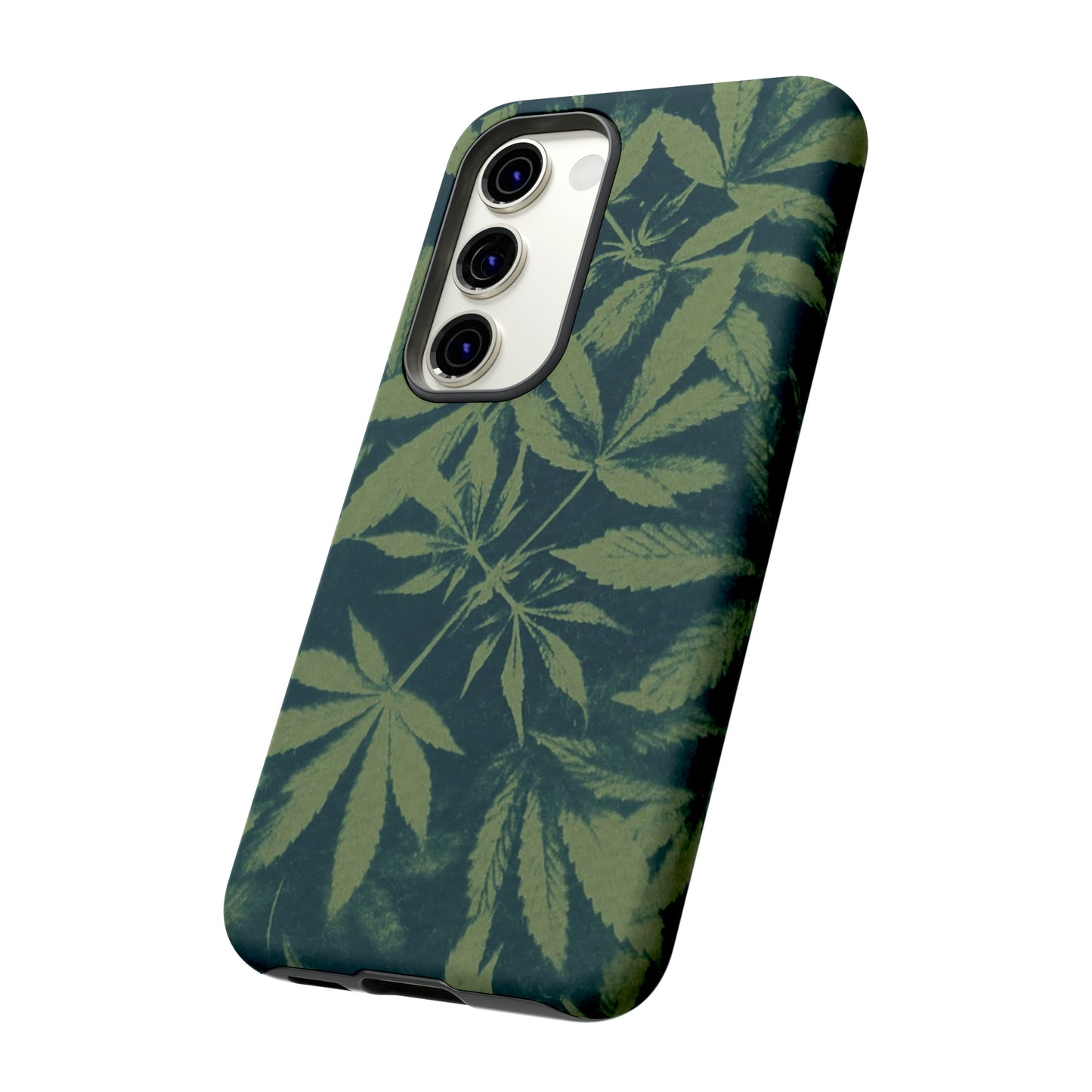 Tough Cell Phone Cases - Cannabis Field Cyanotype on Olive Print