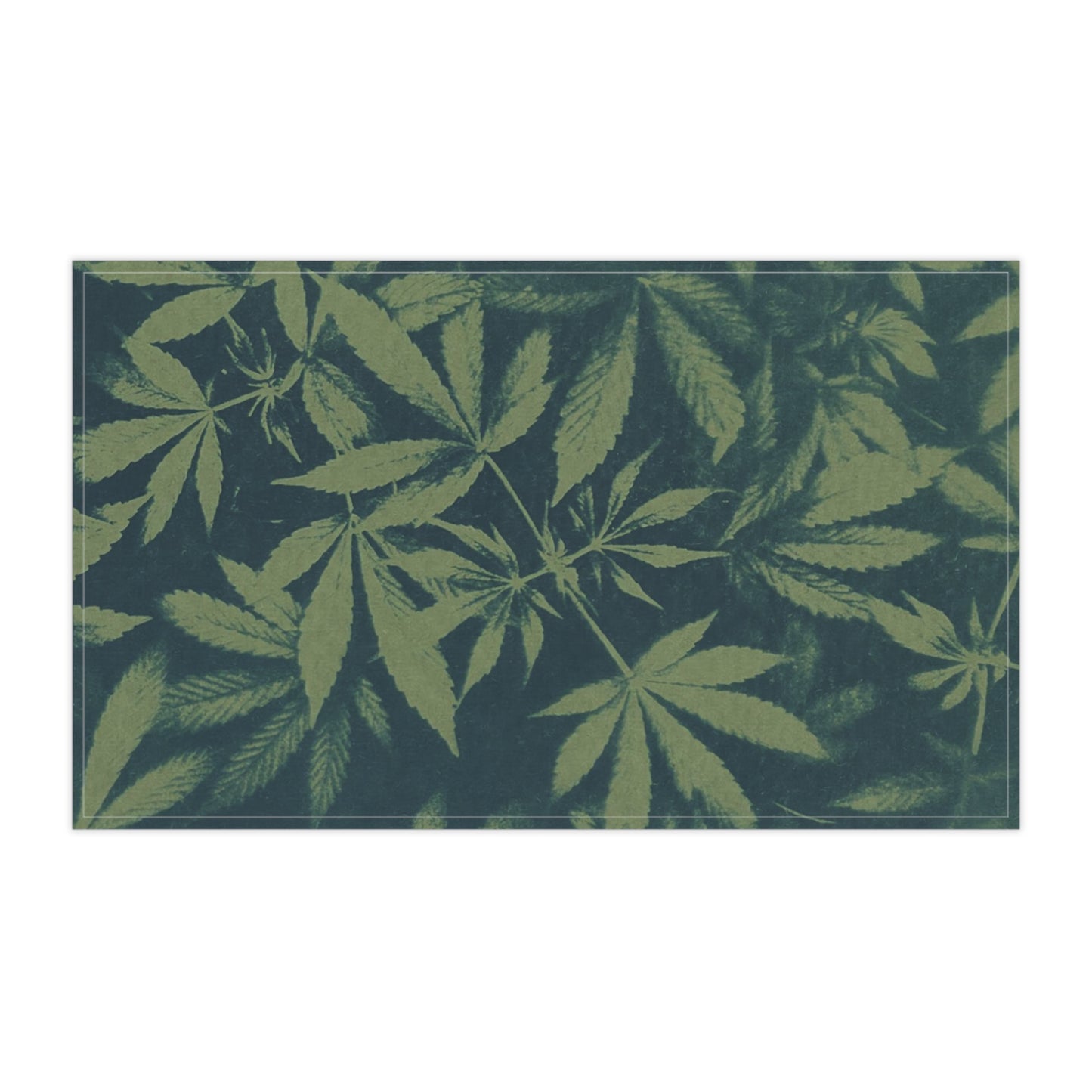 100% Cotton Twill Kitchen Towel - Cannabis Field Cyanotype on Olive Print