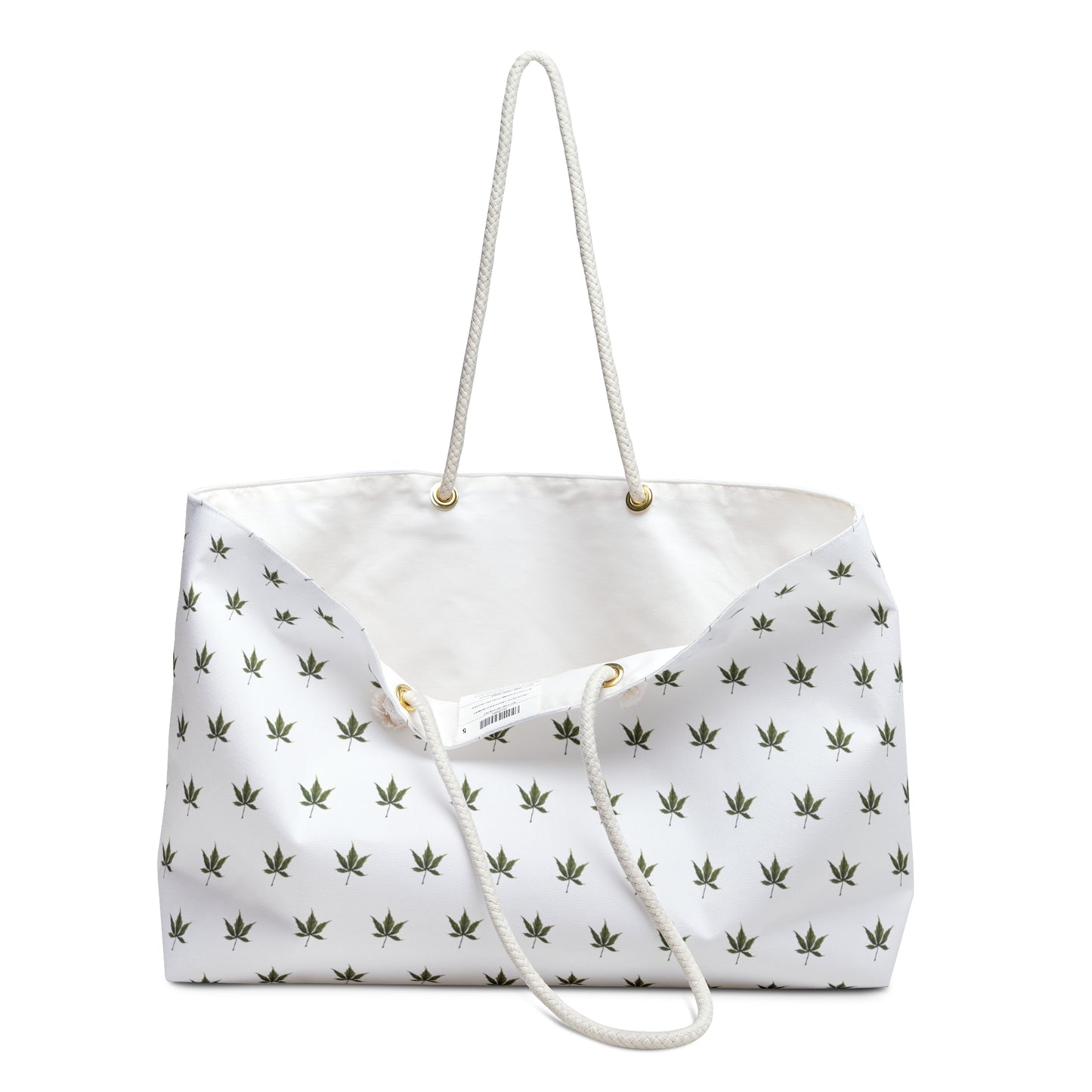 Oversized Weekender Bag - Mini Cannabis Leaf Print on White