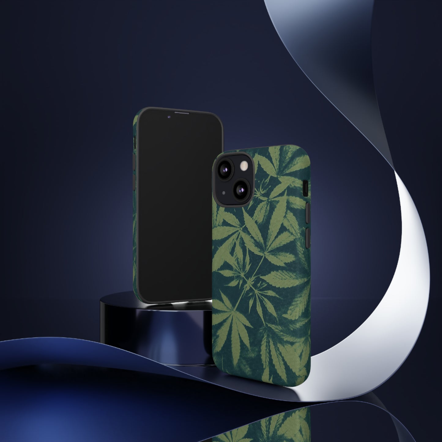 Tough Cell Phone Cases - Cannabis Field Cyanotype on Olive Print