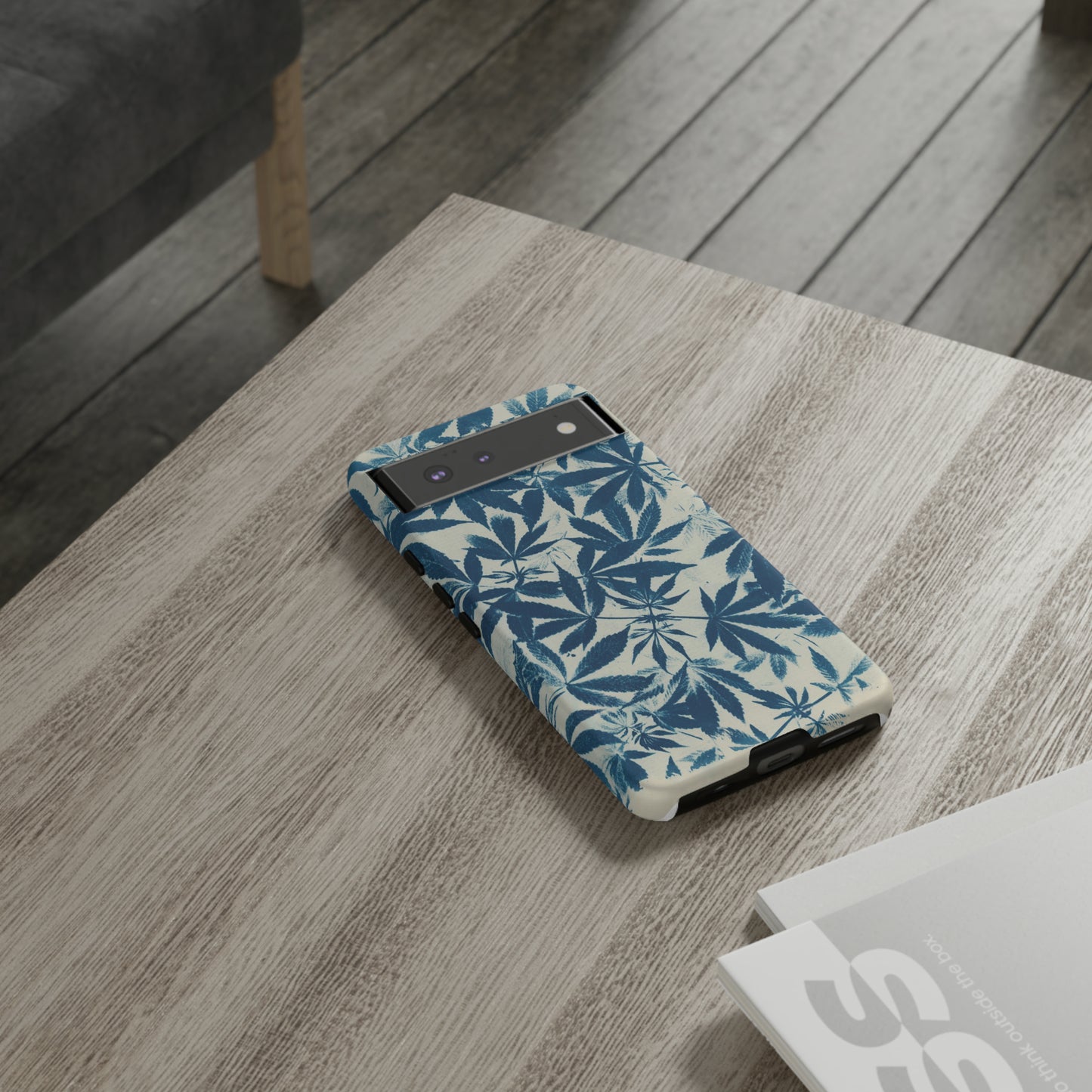 Tough Cell Phone Cases -Cannabis Field Cyanotype on Ivory Print