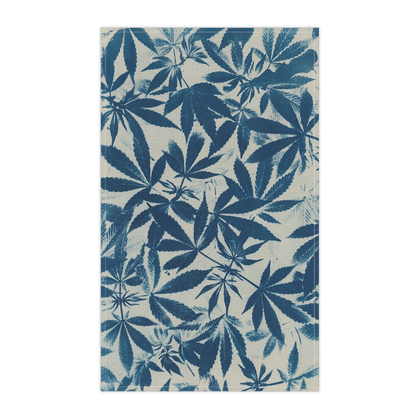 100% Cotton Twill Kitchen Towel - Cannabis Field Cyanotype on Ivory Print