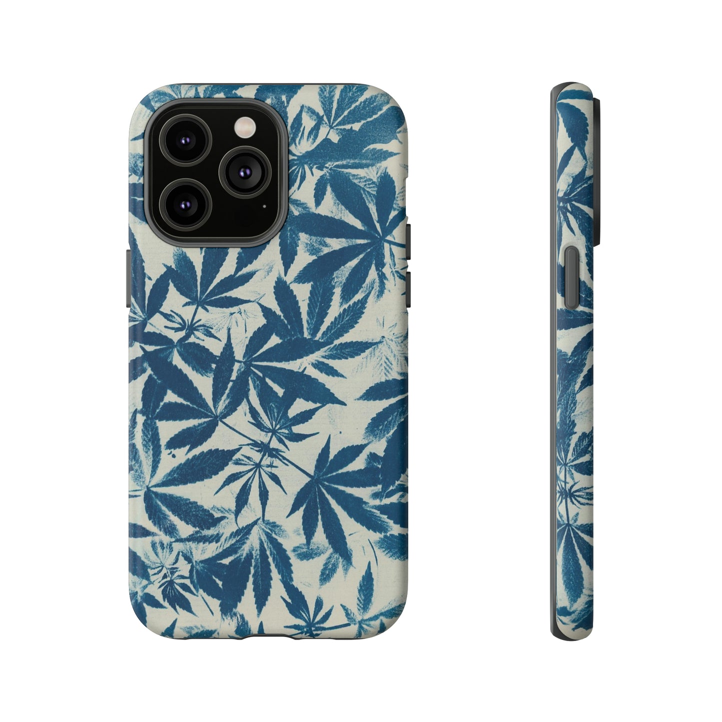 Tough Cell Phone Cases -Cannabis Field Cyanotype on Ivory Print