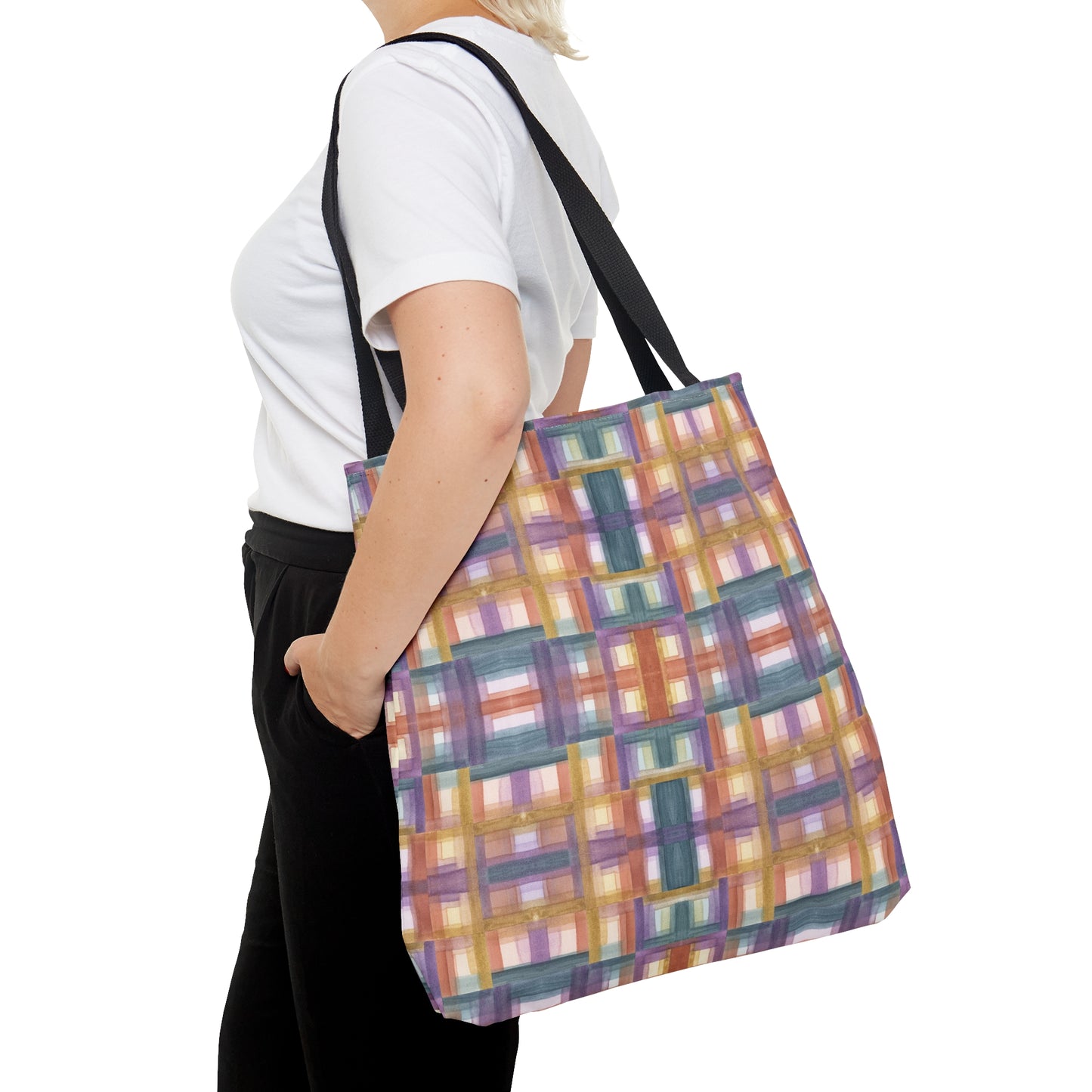 Tote Bag - Painterly Plaid, Warm Tones