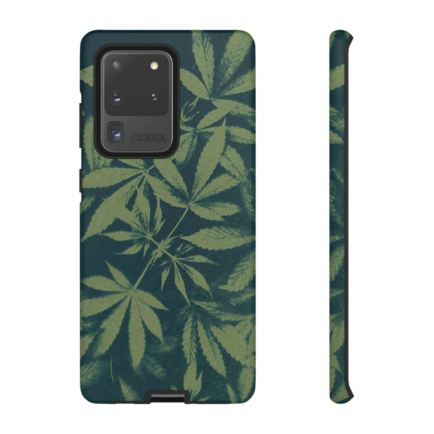 Tough Cell Phone Cases - Cannabis Field Cyanotype on Olive Print