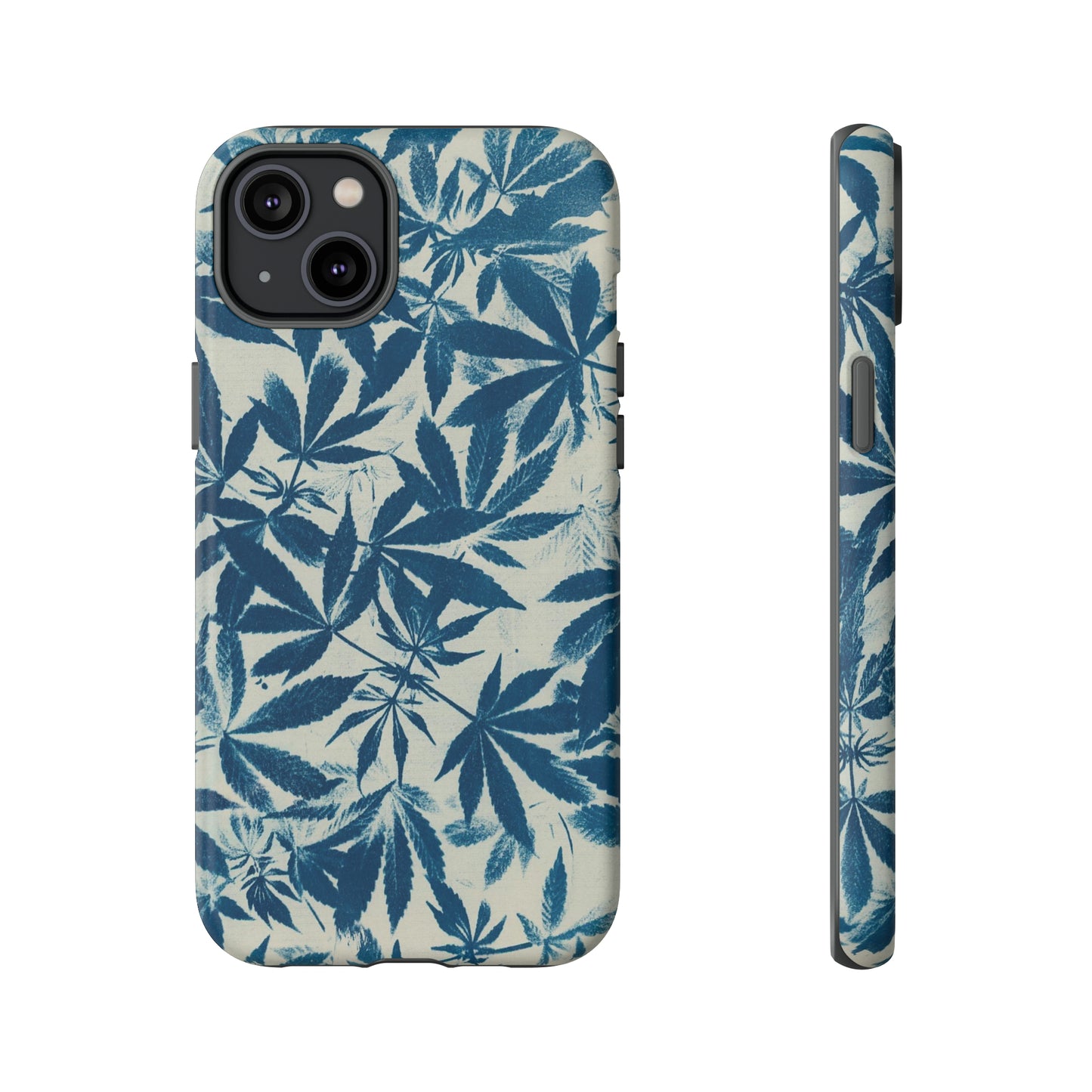 Tough Cell Phone Cases -Cannabis Field Cyanotype on Ivory Print