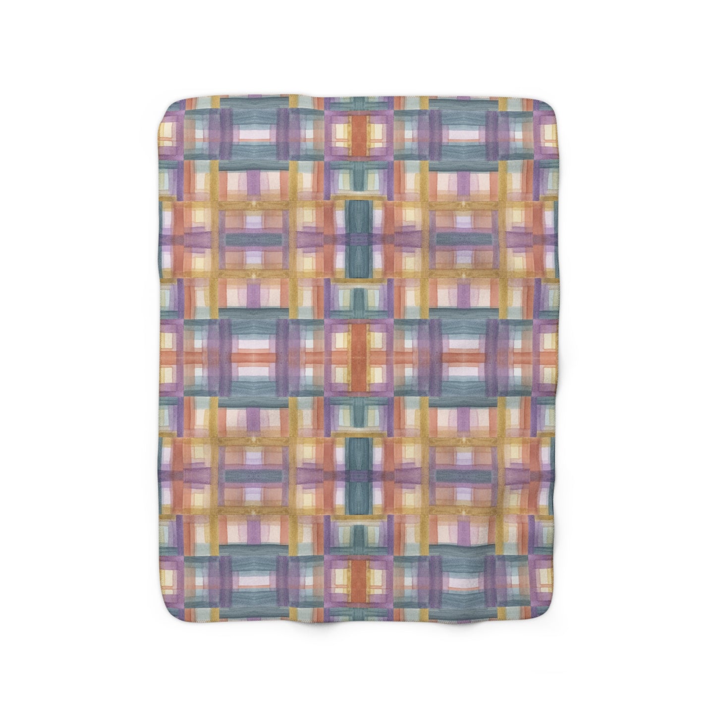 Sherpa Fleece Blanket - Painterly Plaid, Warm Colors