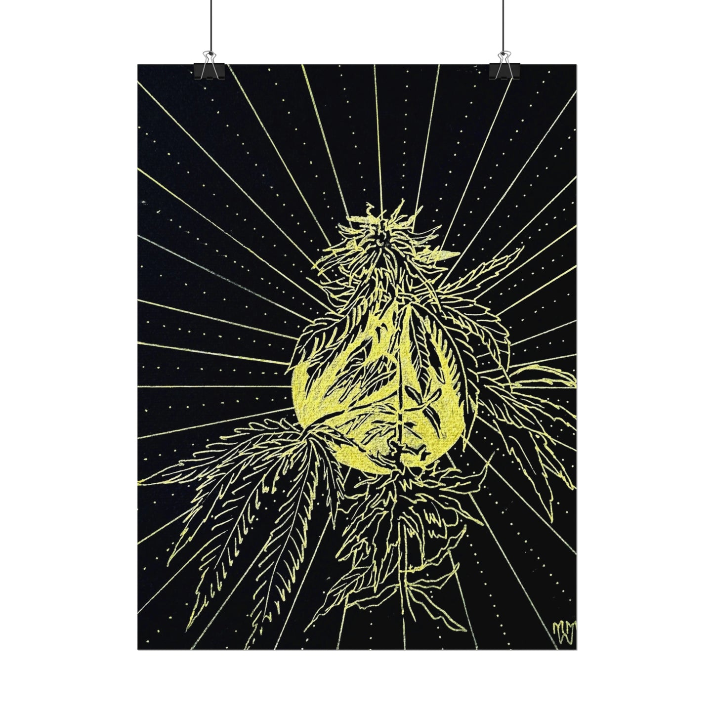 Fine Art Reproductions - Archival, Textured Watercolor Matte Prints - Gold Cannabis Sunburst