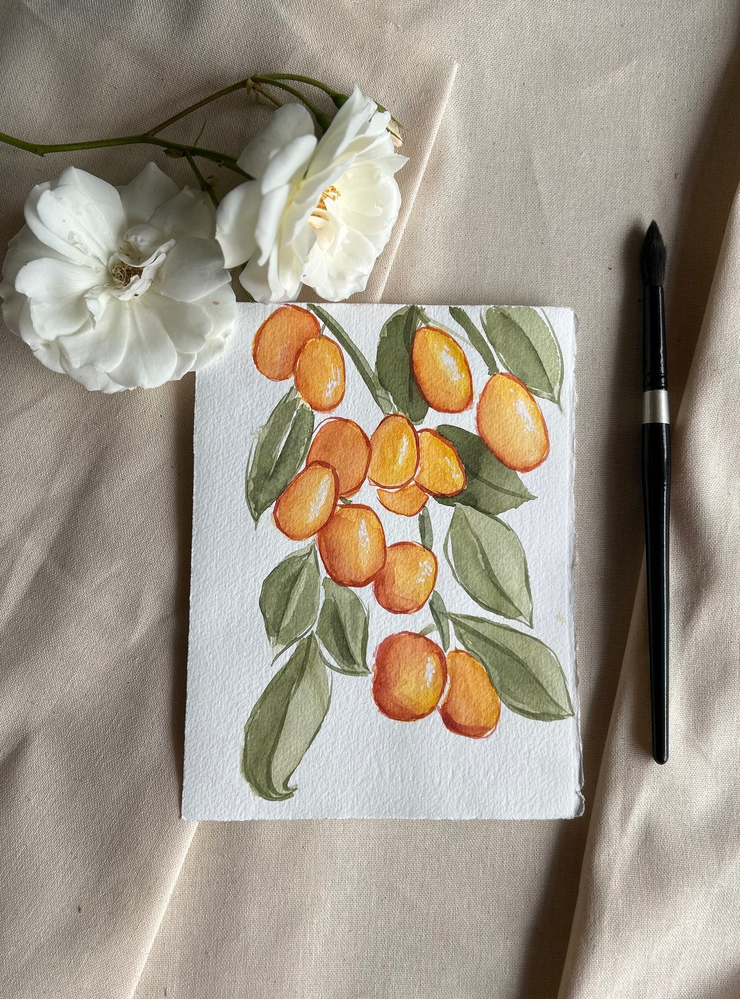 Kumquats Original Watercolor Painting 5x7"