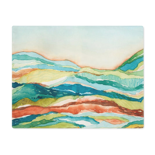 100% Cotton Placemat, 1pc - Watercolor Mountain Landscape