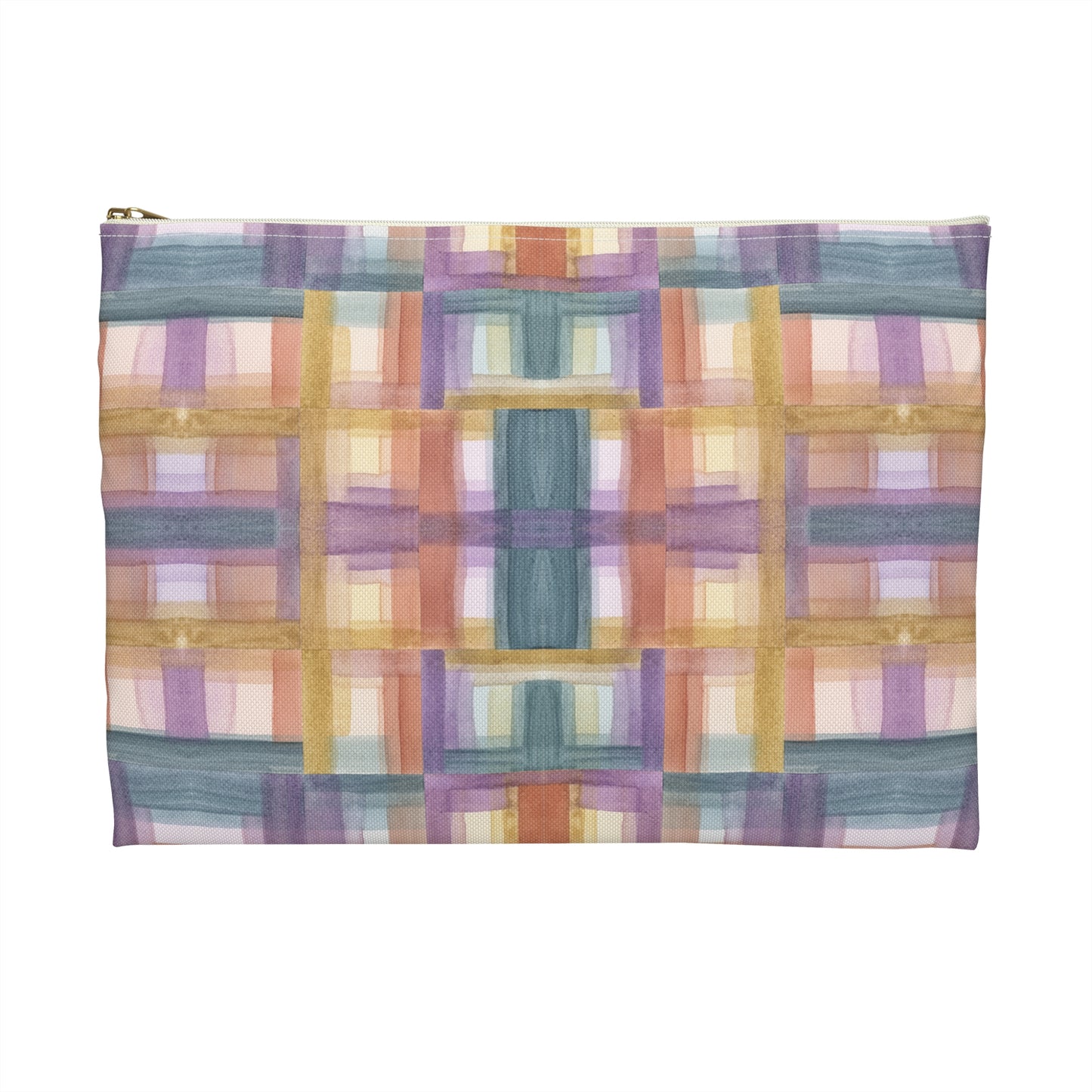 Flat Accessory Pouch - Painterly Plaid, Warm Colors