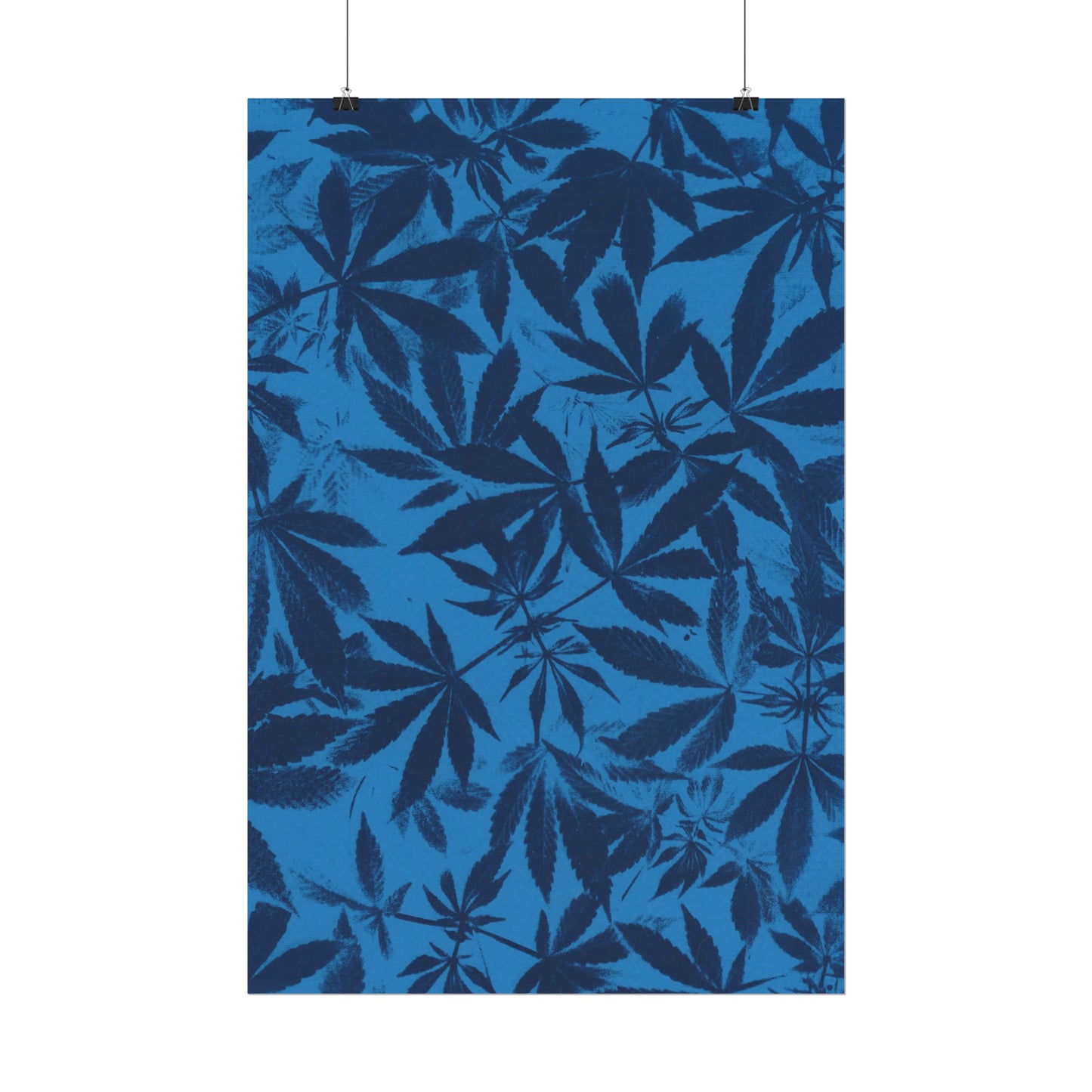 Fine Art Reproductions - Archival, Textured Watercolor Matte Prints - Cannabis Cyanotype on Bright Blue Print