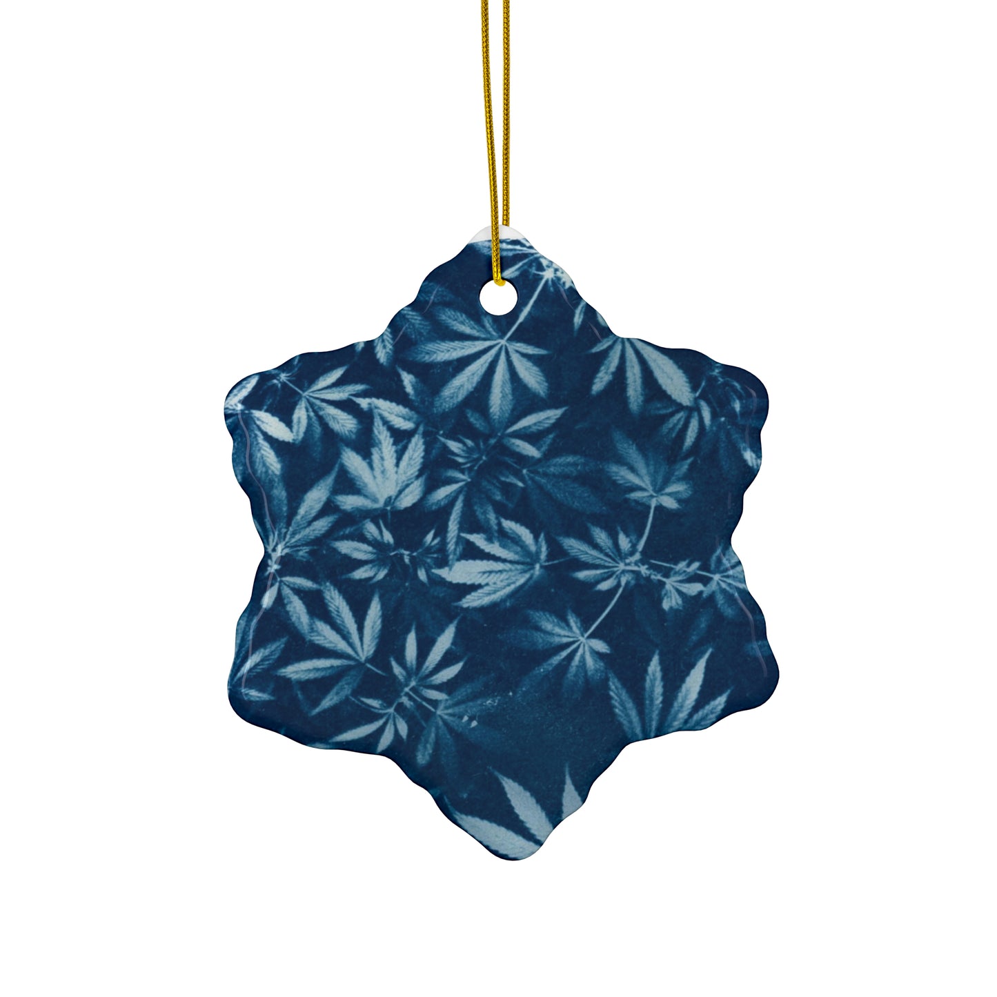 Ceramic Holiday Ornament - Cyanotype Print 1