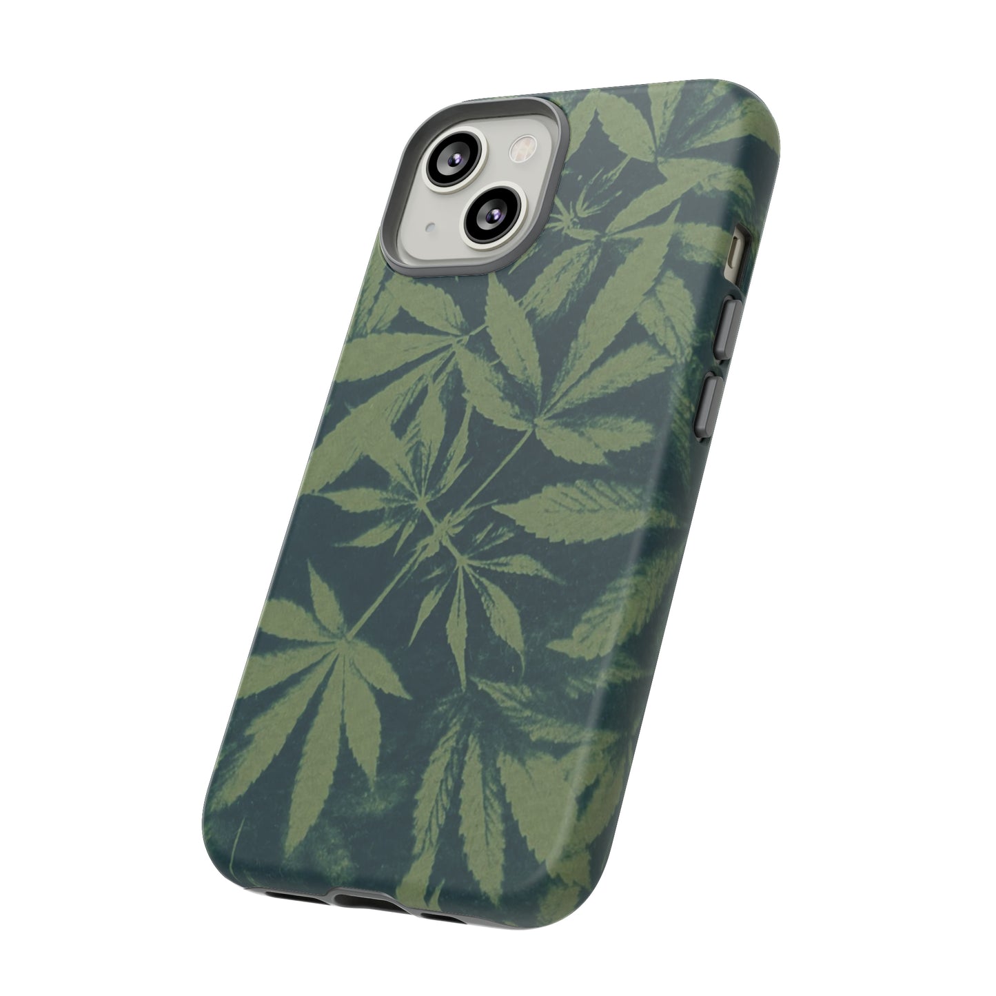 Tough Cell Phone Cases - Cannabis Field Cyanotype on Olive Print