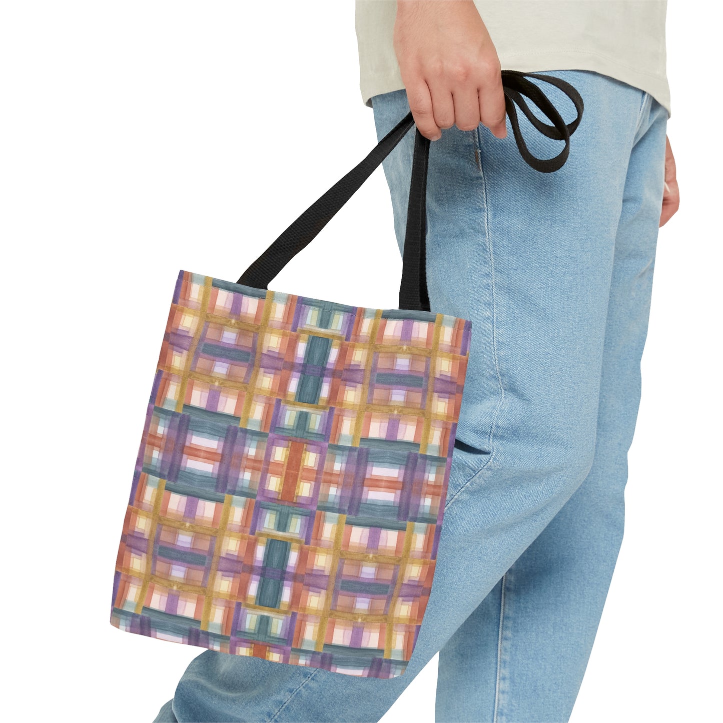 Tote Bag - Painterly Plaid, Warm Tones