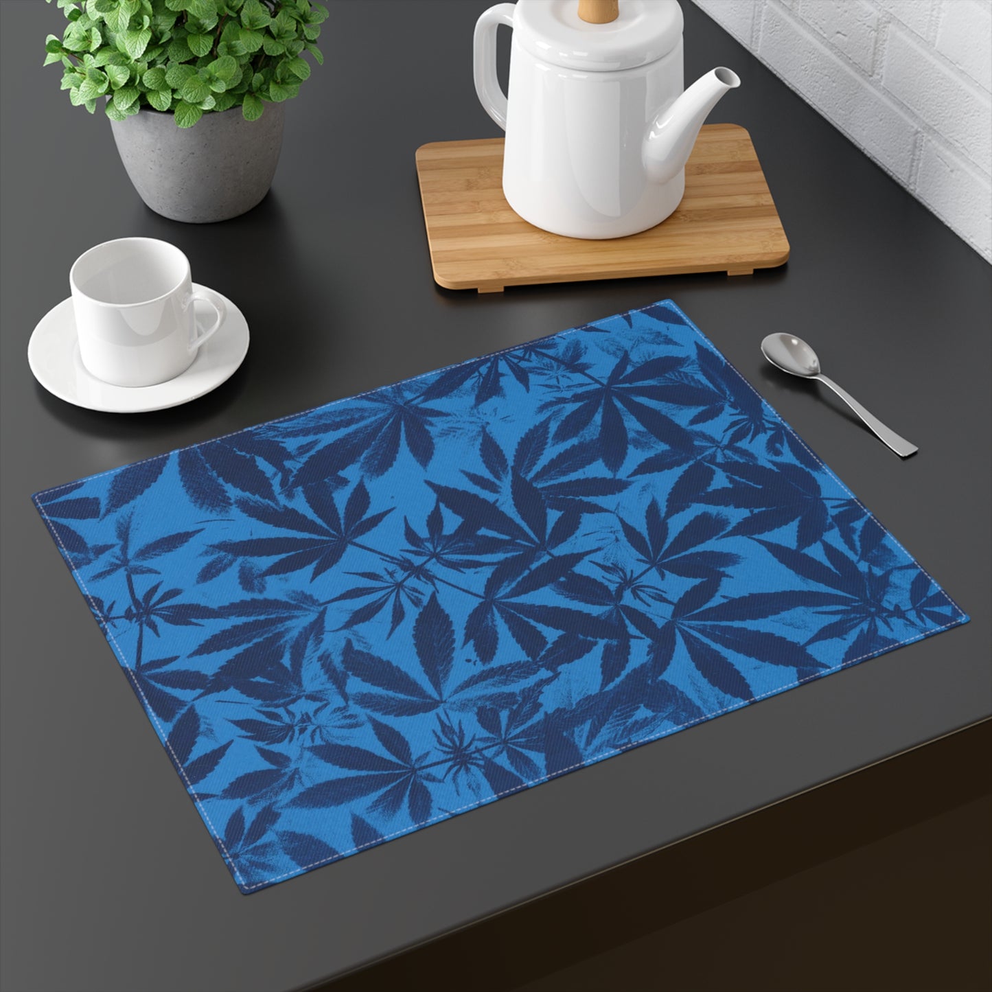 100% Cotton Placemat, 1pc - Cyanotype on Bold Blue