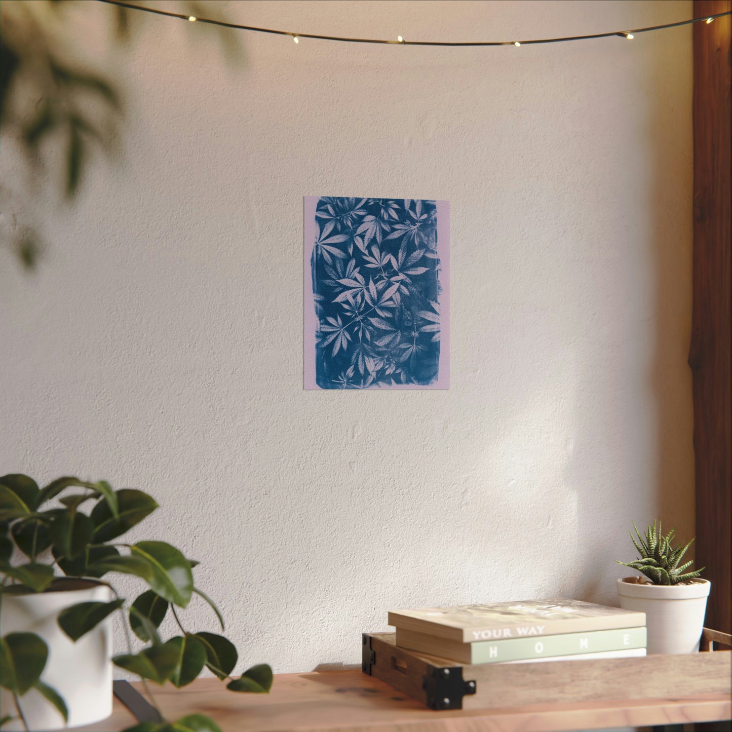 Fine Art Reproductions - Archival, Textured Watercolor Matte Prints - Cannabis Cyanotype on Lavender Print