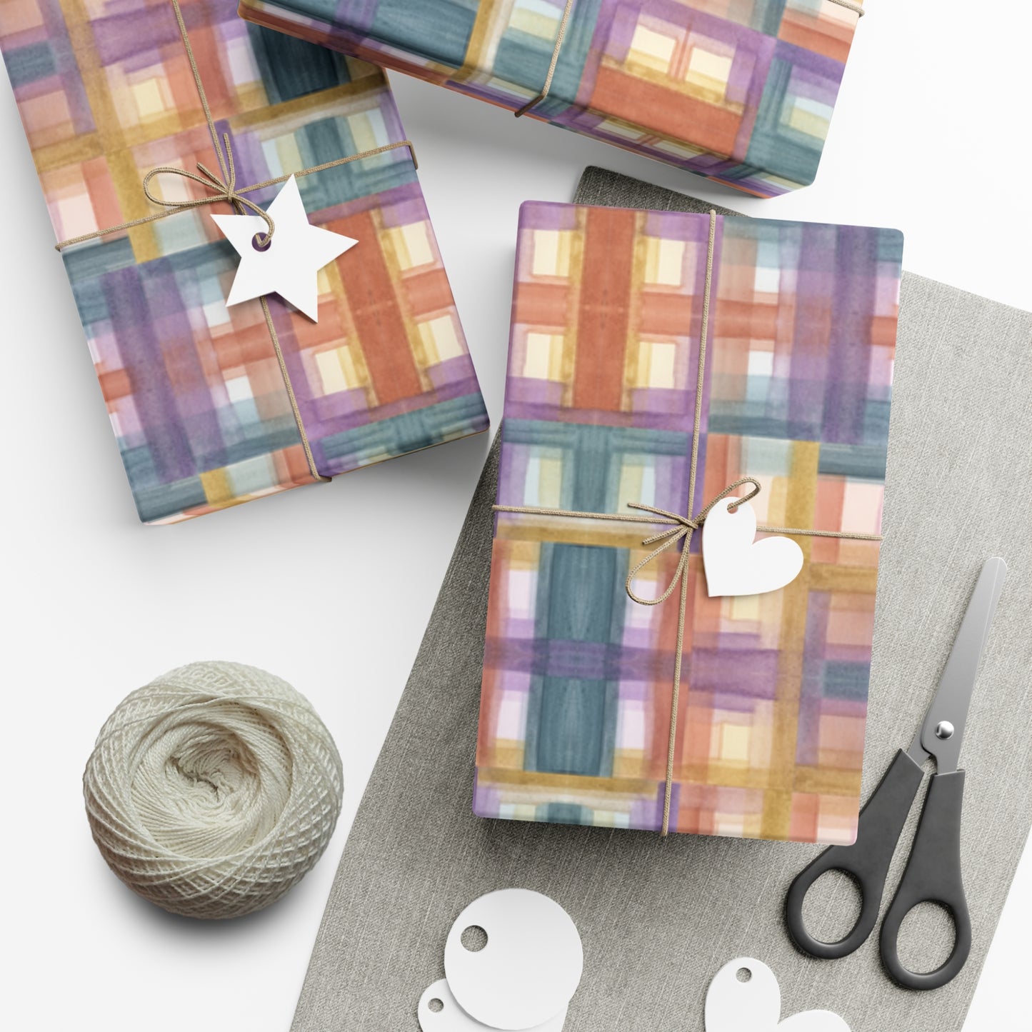 Gift Wrap Papers - Painterly Plaid, Warm Colors Wrapping Paper