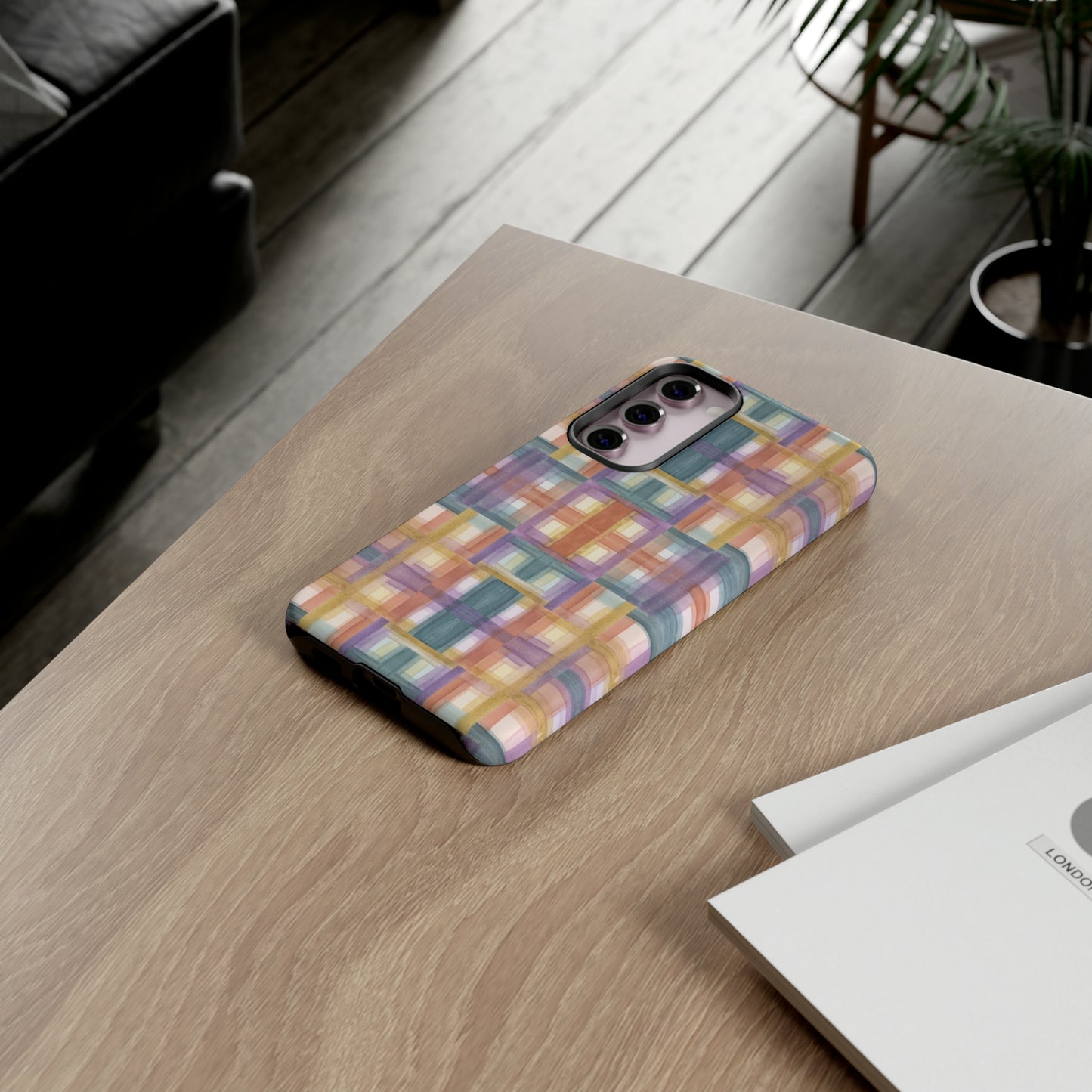 Tough Cell Phone Cases - Painterly Plaid, Warm Colors