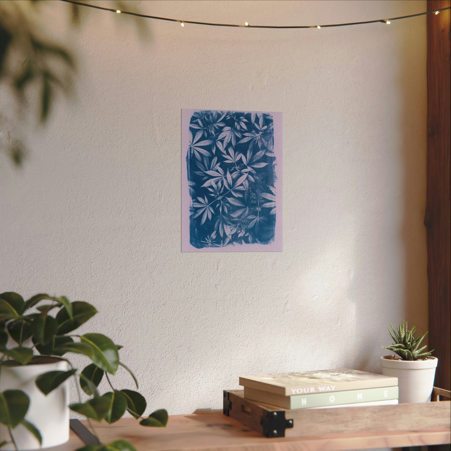 Fine Art Reproductions - Archival, Textured Watercolor Matte Prints - Cannabis Cyanotype on Lavender Print