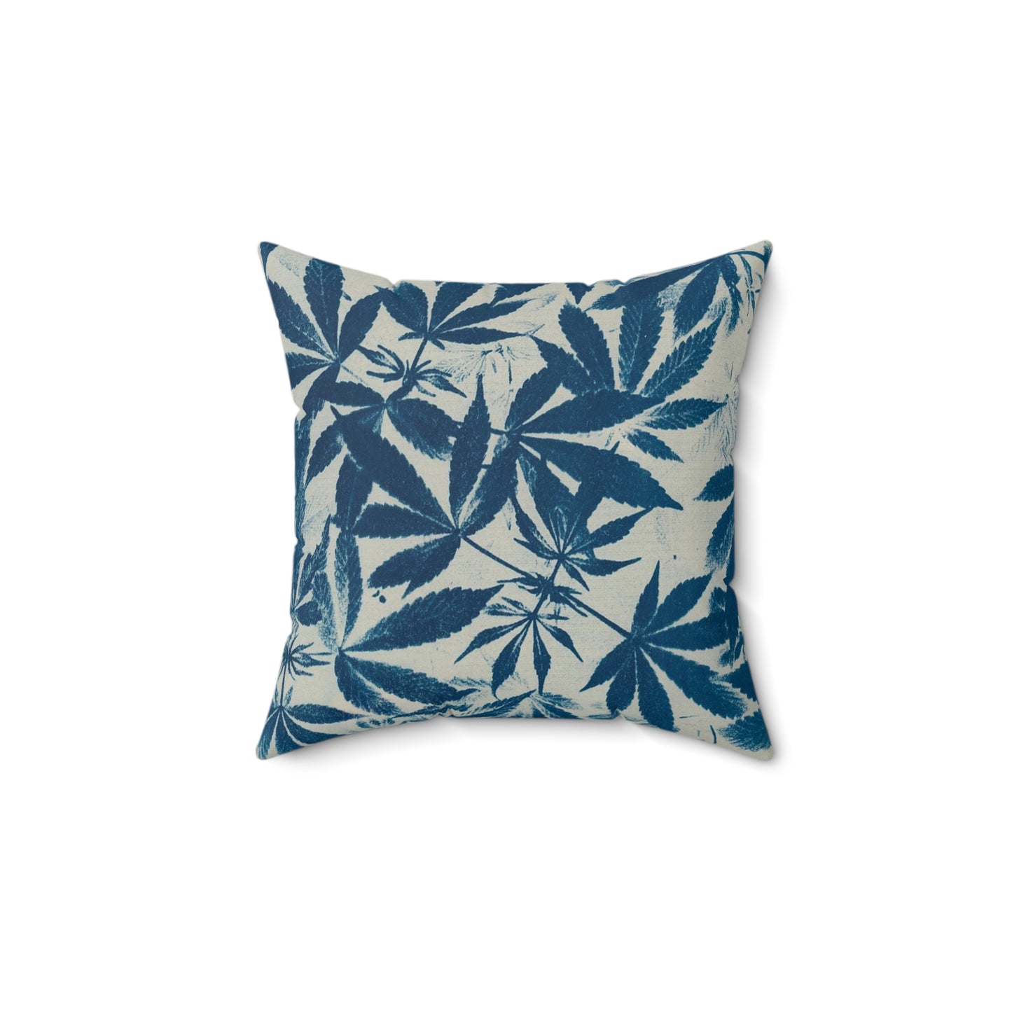 Faux Suede Square Pillow - Cyanotype on Ivory