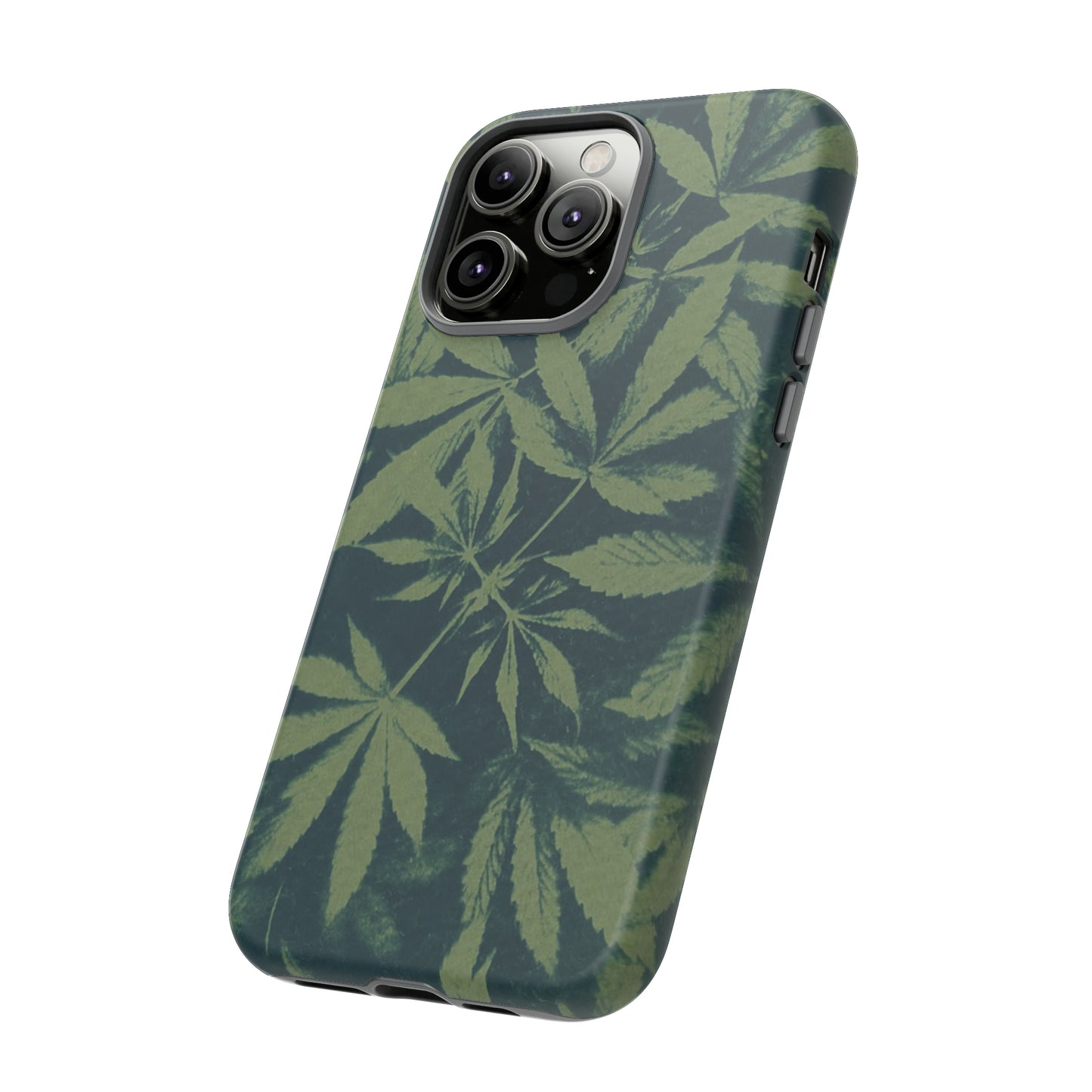 Tough Cell Phone Cases - Cannabis Field Cyanotype on Olive Print