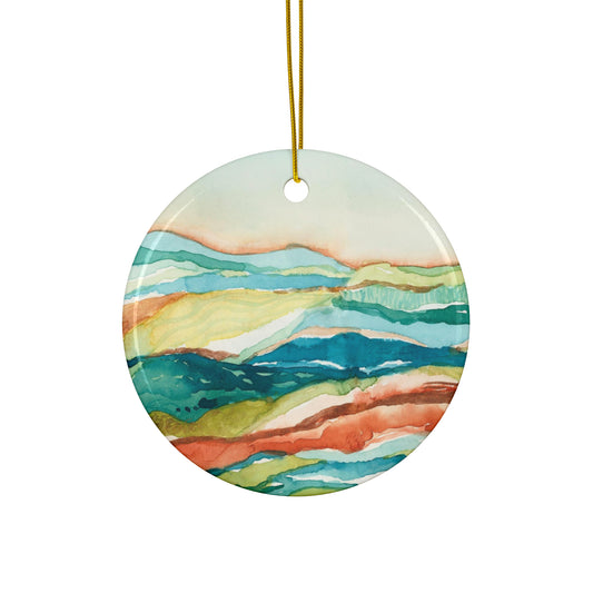 Ceramic Holiday Ornaments - Watercolor Mountains