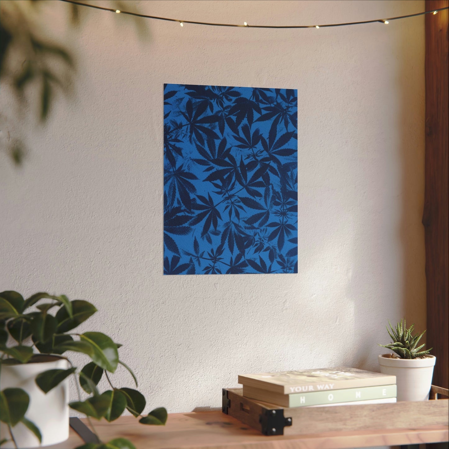 Fine Art Reproductions - Archival, Textured Watercolor Matte Prints - Cannabis Cyanotype on Bright Blue Print