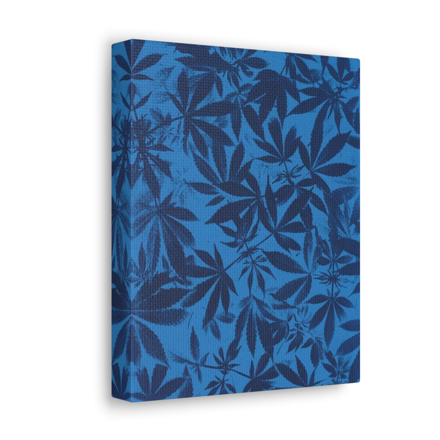 Gallery Wrapped Canvas Print - Cannabis Field Cyanotype on Bright Blue Print (Reproduction)