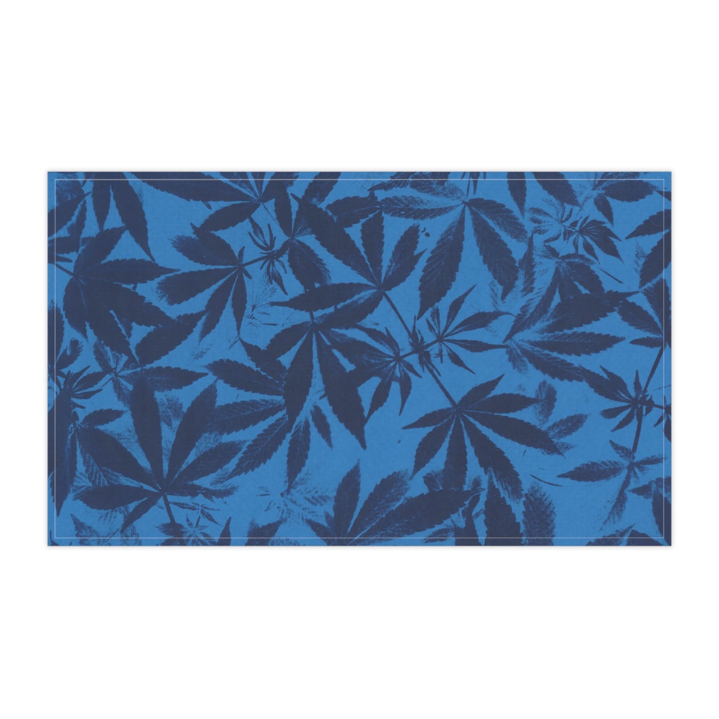 100% Cotton Twill Kitchen Towel - Cannabis Field Cyanotype on Bright Blue Print