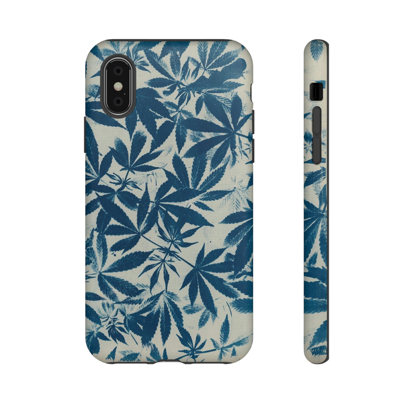 Tough Cell Phone Cases -Cannabis Field Cyanotype on Ivory Print