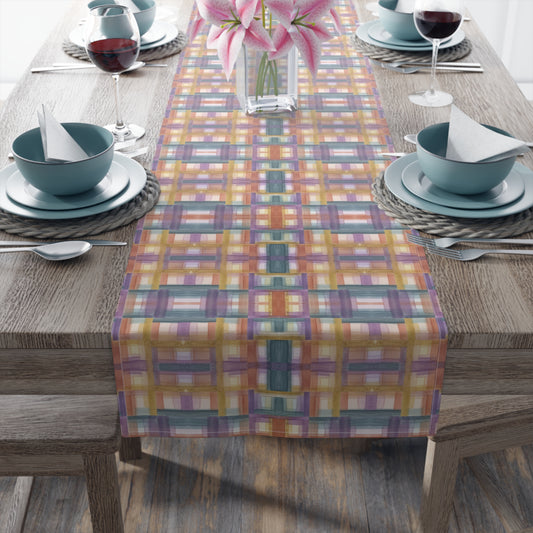 Table Runner 100% Cotton - Painterly Plaid, Warm Colors