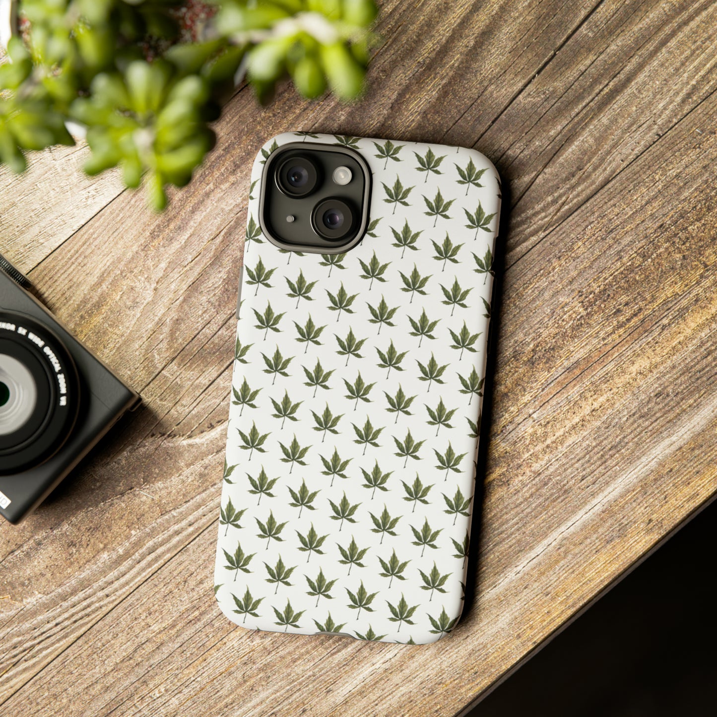 Tough Cell Phone Cases - Mini Cannabis Leaf on White