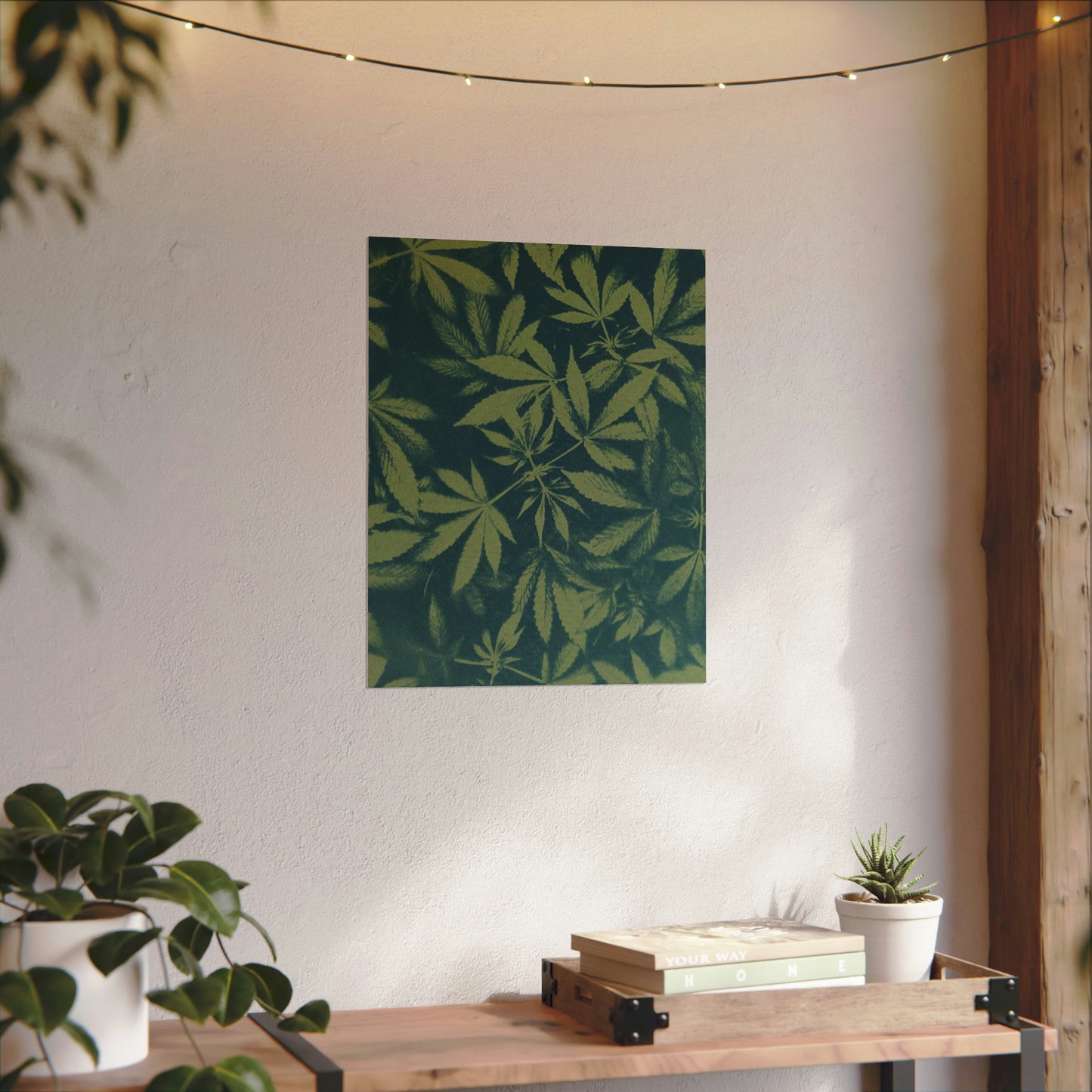 Fine Art Reproductions - Archival, Textured Watercolor Matte Prints - Cannabis Cyanotype on Olive Print