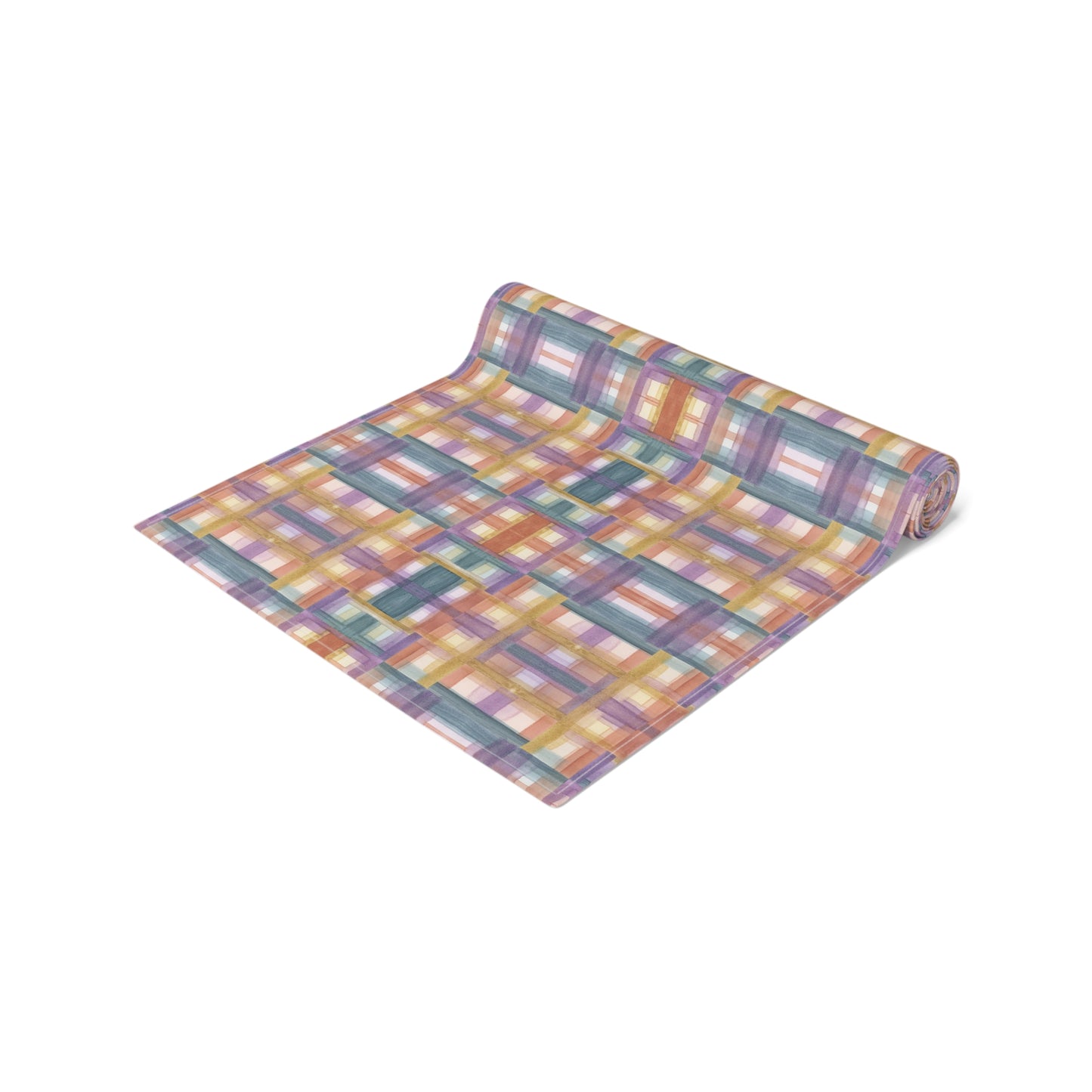 Table Runner 100% Cotton - Painterly Plaid, Warm Colors