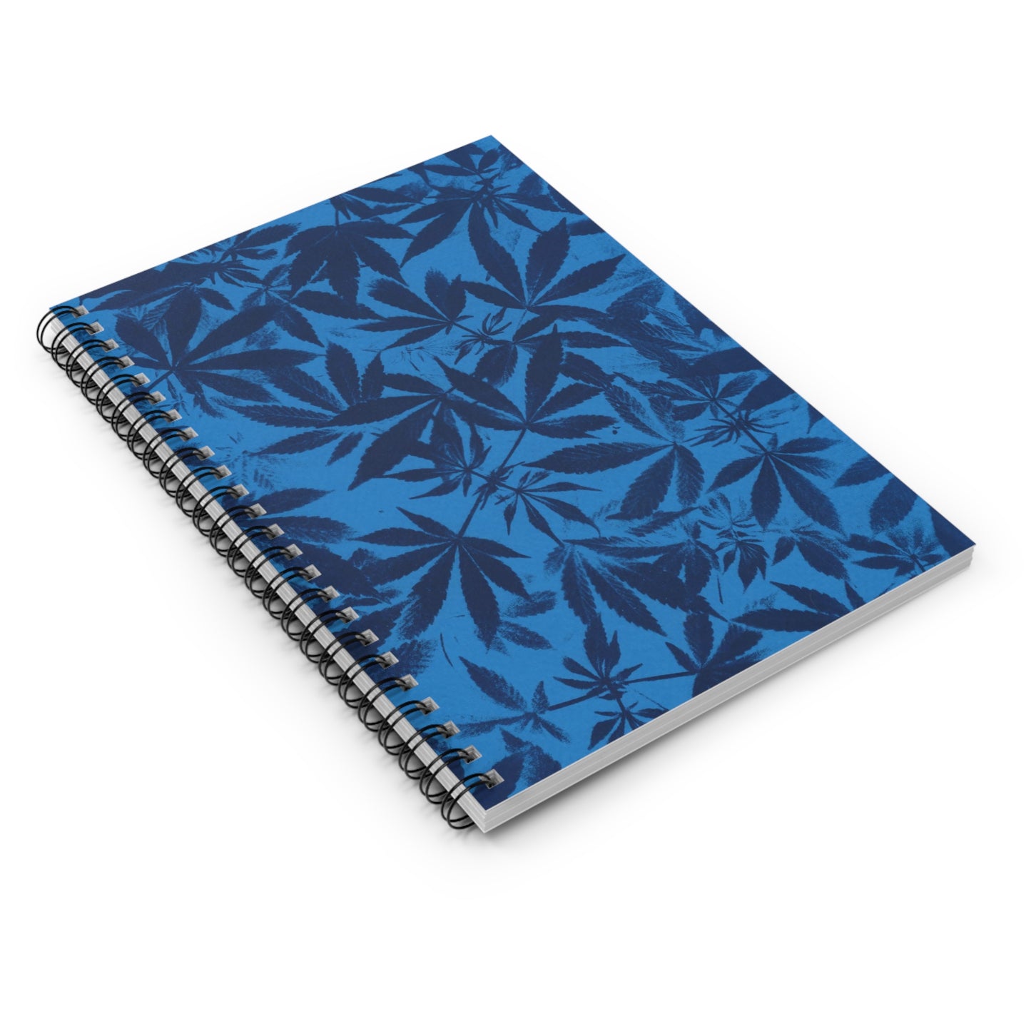 Spiral Notebook - Ruled Line - Cannabis Field Cyanotype on Bright Blue Print