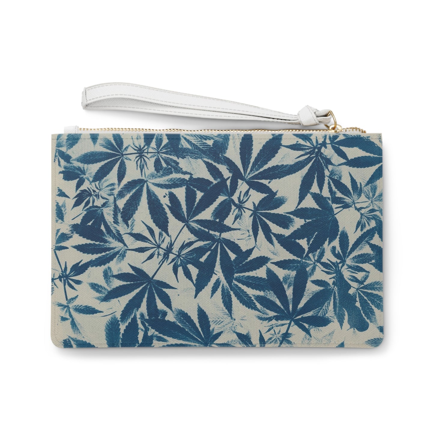 Vegan Leather Clutch Bag - Cyanotype on Ivory Print