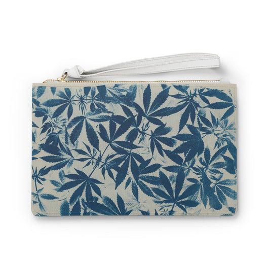 Vegan Leather Clutch Bag - Cyanotype on Ivory Print