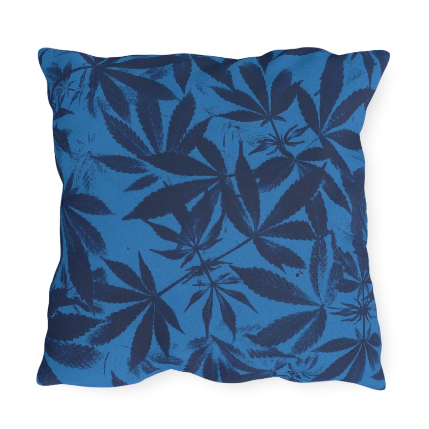 Outdoor Decorative Pillows - UV/H2O/Mildew Resistant - Cannabis Field Cyanotype on Bright Blue Print